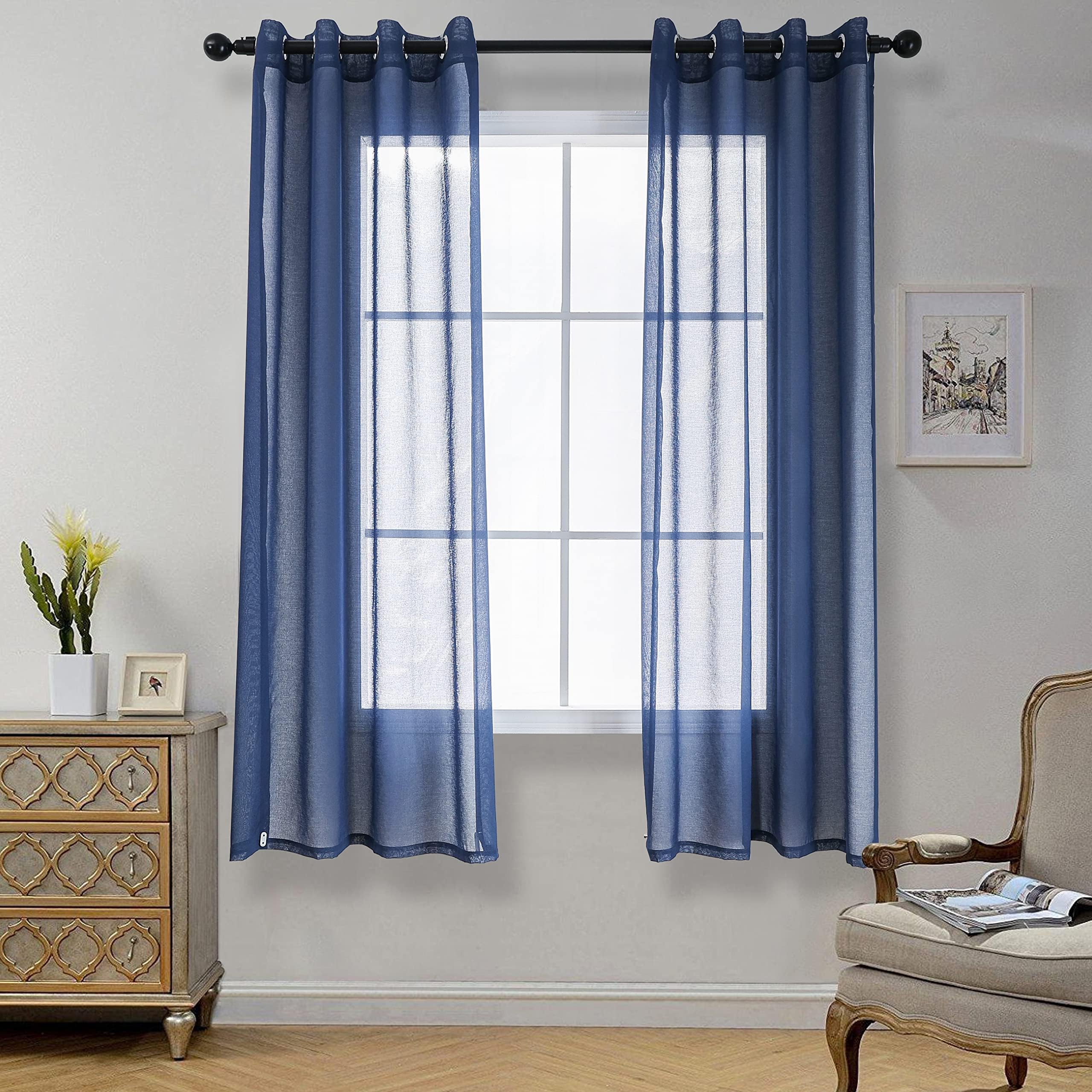 CUCRAF Net Curtains for Windows - Eyelet Curtain for Living Room & Bedroom, Voile Sheer Blue 60 drop pair, Wrinkle Resistant Solid Colour Easy to Clean and Machine Washable โ image 1