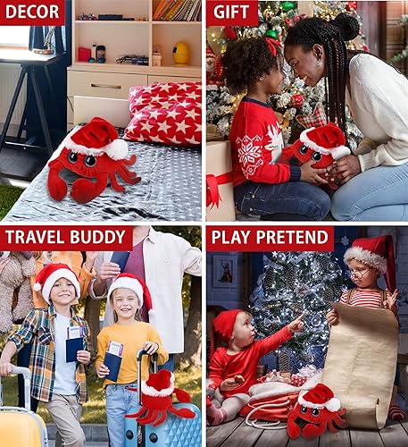 Miniatura 4 de DolliBu Juguete de peluche de cangrejo de ojo grande de Papá Noel, súper suave, disfraz de animal con traje de Papá Noel rojo, perfecto con
