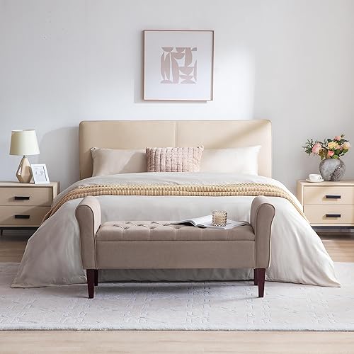 Miniatura 16 de HUIMO Banco de almacenamiento de 48 pulgadas, otomana de almacenamiento con brazos con patas de madera maciza de 7.5 pulgadas, banco de pie de cama