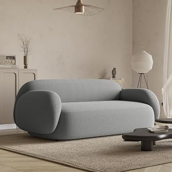 Acanva Dori Boucle Living Room Couch, Rounded Edges, 3-Seater Sofa | Solid Wood Frame, Multi-Layer High-Density Foam Filling, for Home Office