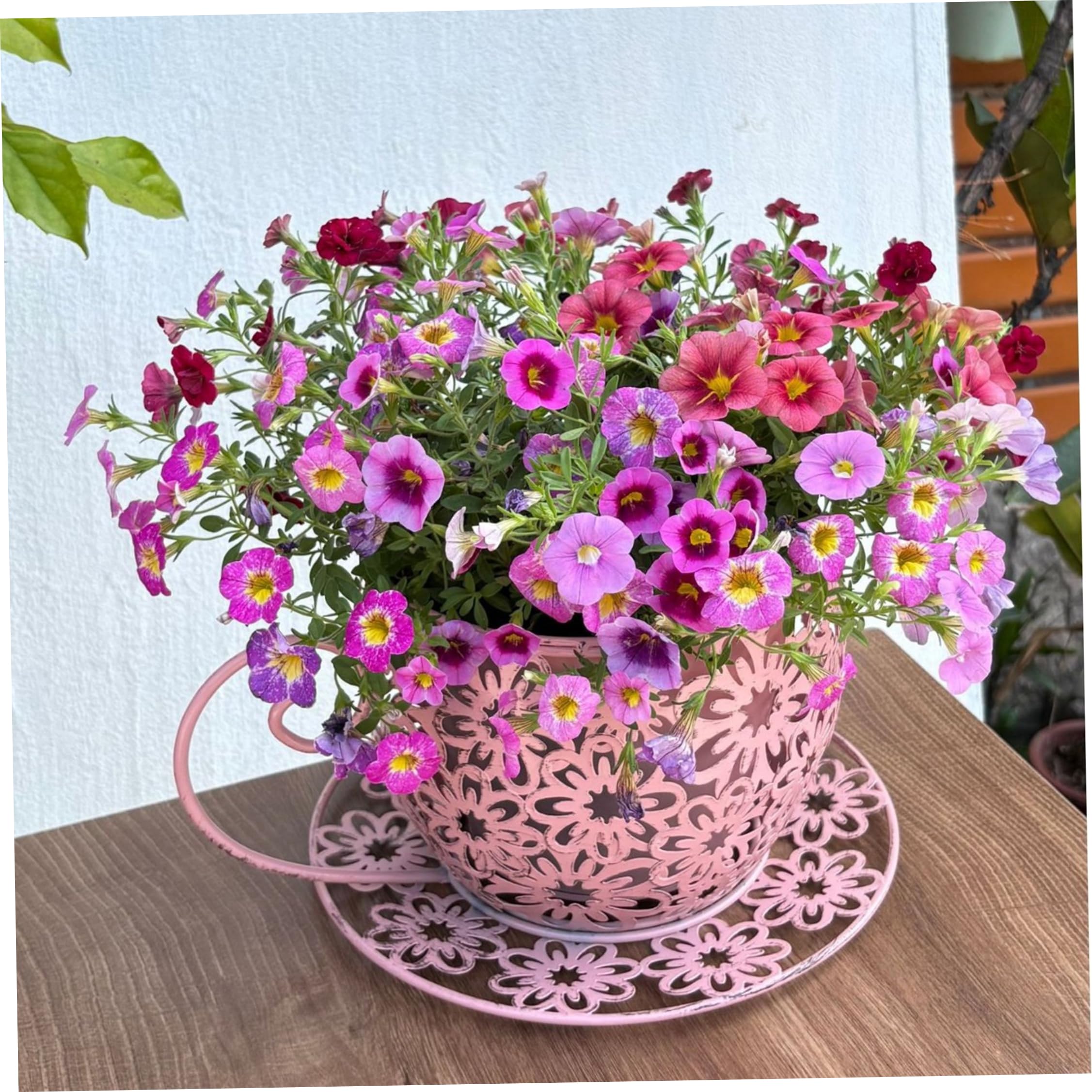 Comebachome Teacup Planter, Cute Metal Succulent Pot Retro Floral Hollow Planter Dual-Function Indoor Outdoor Decor, Teacup, Cute Plant Pots