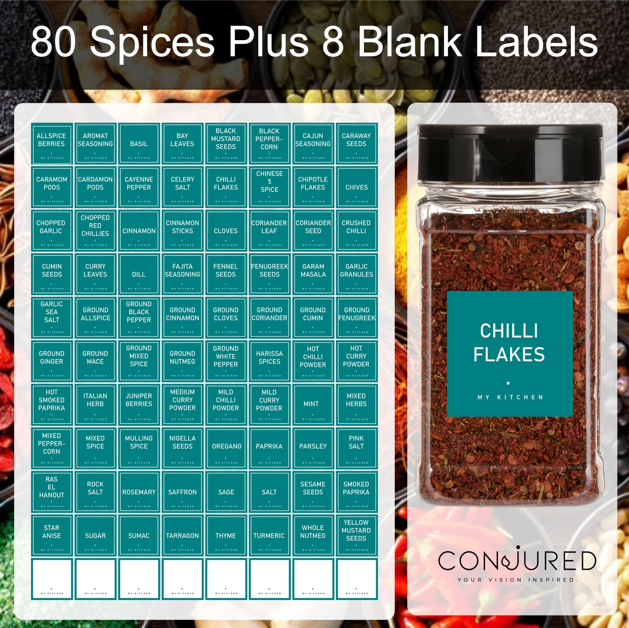 Spice Jar Labels - Teal, 30 x 30mm - Image 4
