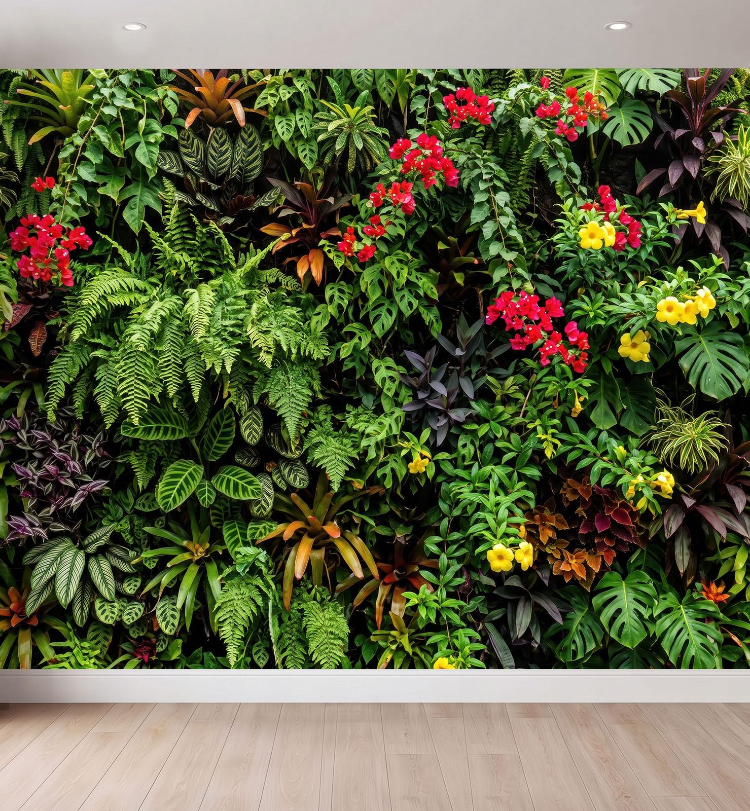 Vliestapete 3D Blätter Blumen Panorama Fototapete, 300x210 cm