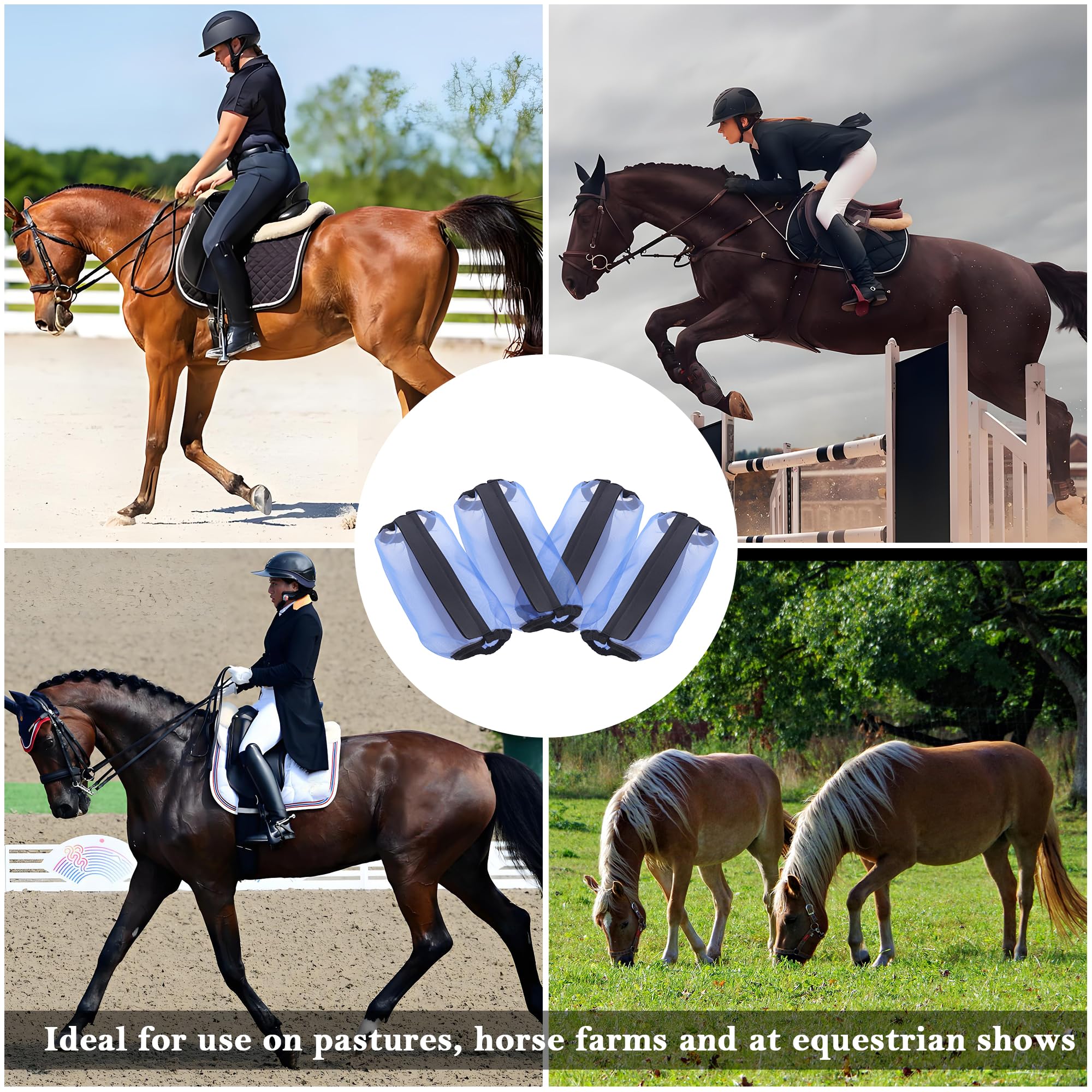Lot de 4 bottes anti-mouches pour chevaux - Réduit les dommages aux pieds - Maille fine respirante - Taille universelle - Bleu