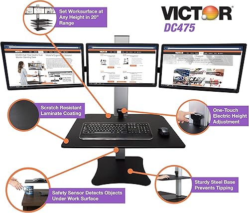 Miniatura 7 de Victor Escritorio de pie sentado, triple monitor, negro con aluminio