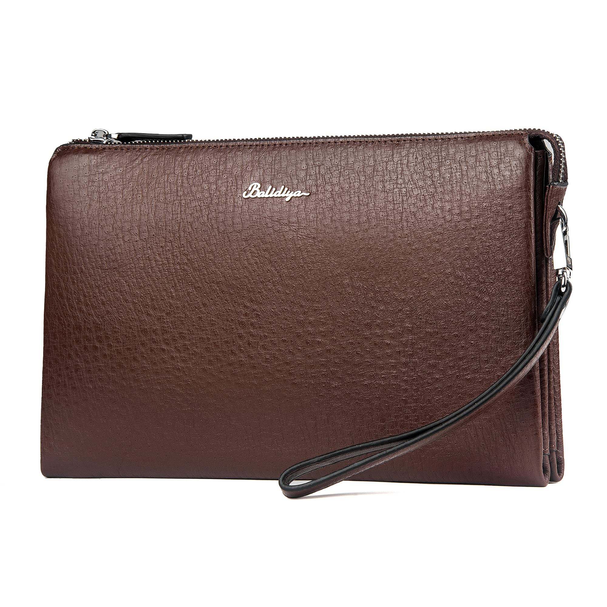 BALIDIYA - Pochette da uomo in pelle, con chiusura a polso, borsa da lavoro con cerniera