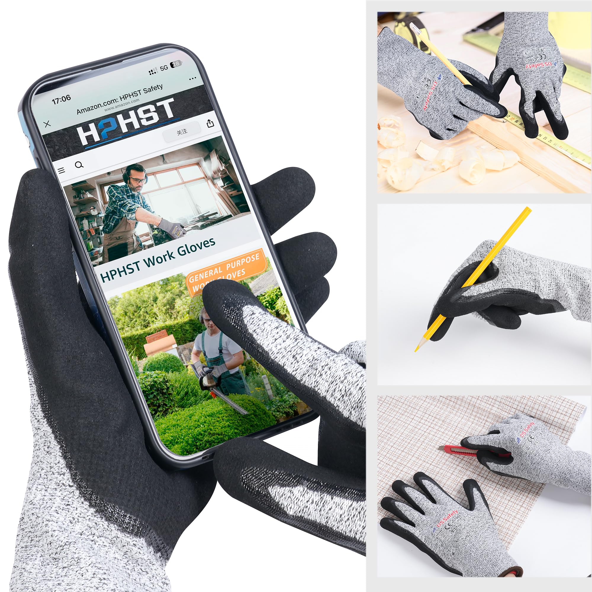 Guantes de protección contra cortes de nitrilo para cortar guantes de trabajo nivel 5 gris 12 pares Tamaño: 9/L