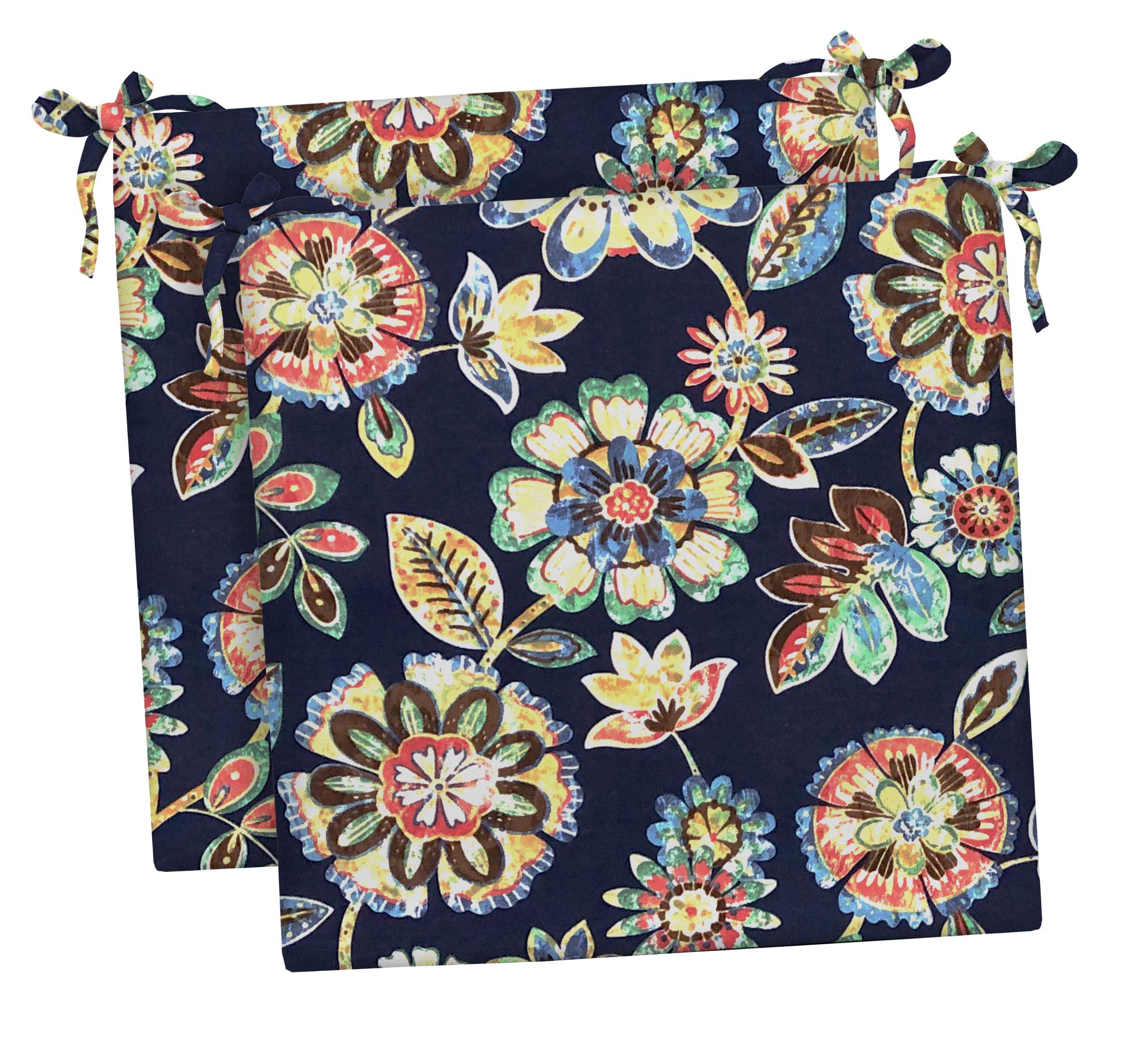 RSH Décor Indoor Outdoor Set of 2 Foam Dining Chair Seat Cushions, 19" x 19" x 3", Choose Color (Daelyn Navy)