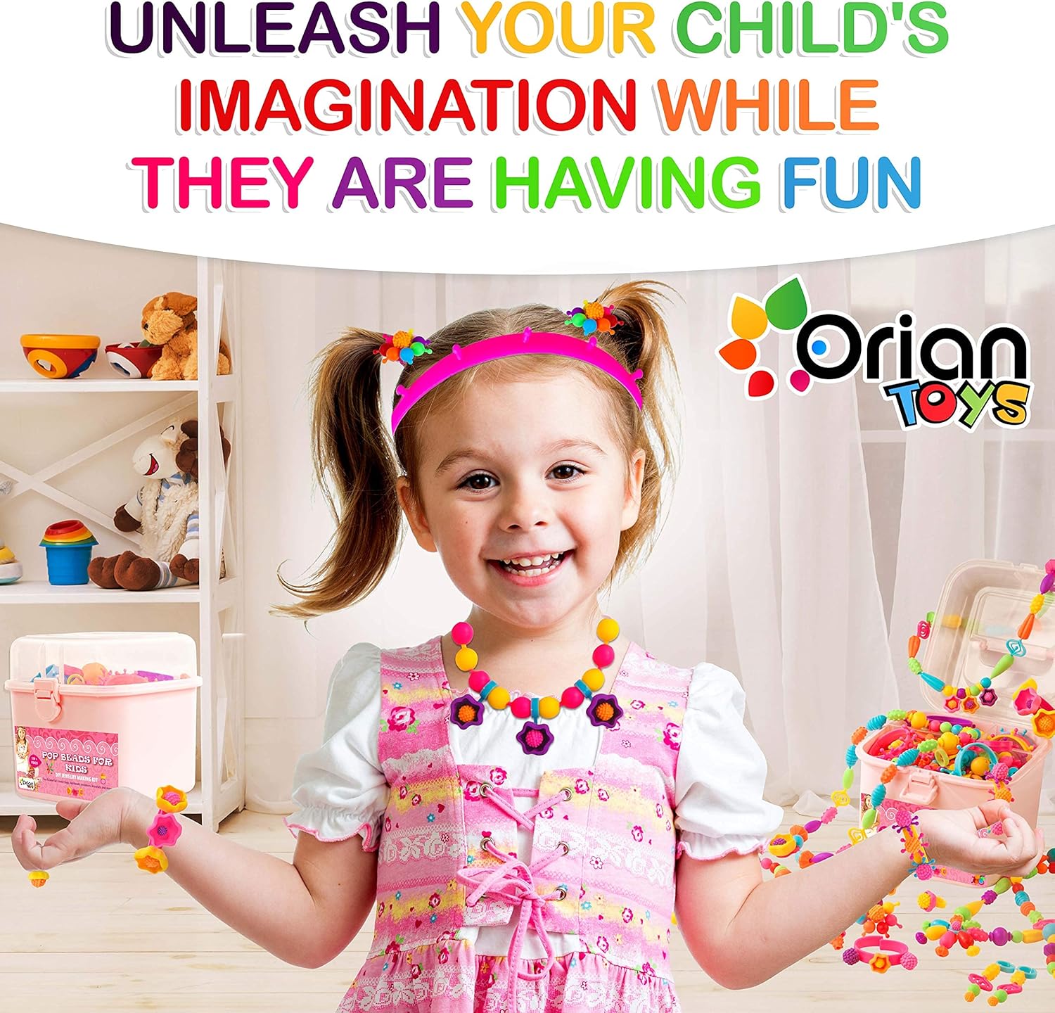 ORIAN Pop Beads Jewelry Making Kit for Girls, 550+ Piece Set, Pop Beads for Girls Ages 3 and Up, Fun and Colorful Snap Beads, Bracelet Making Kit, Necklaces and Rings. Great Colorful Unicorn Gift Bag : Toys & Games