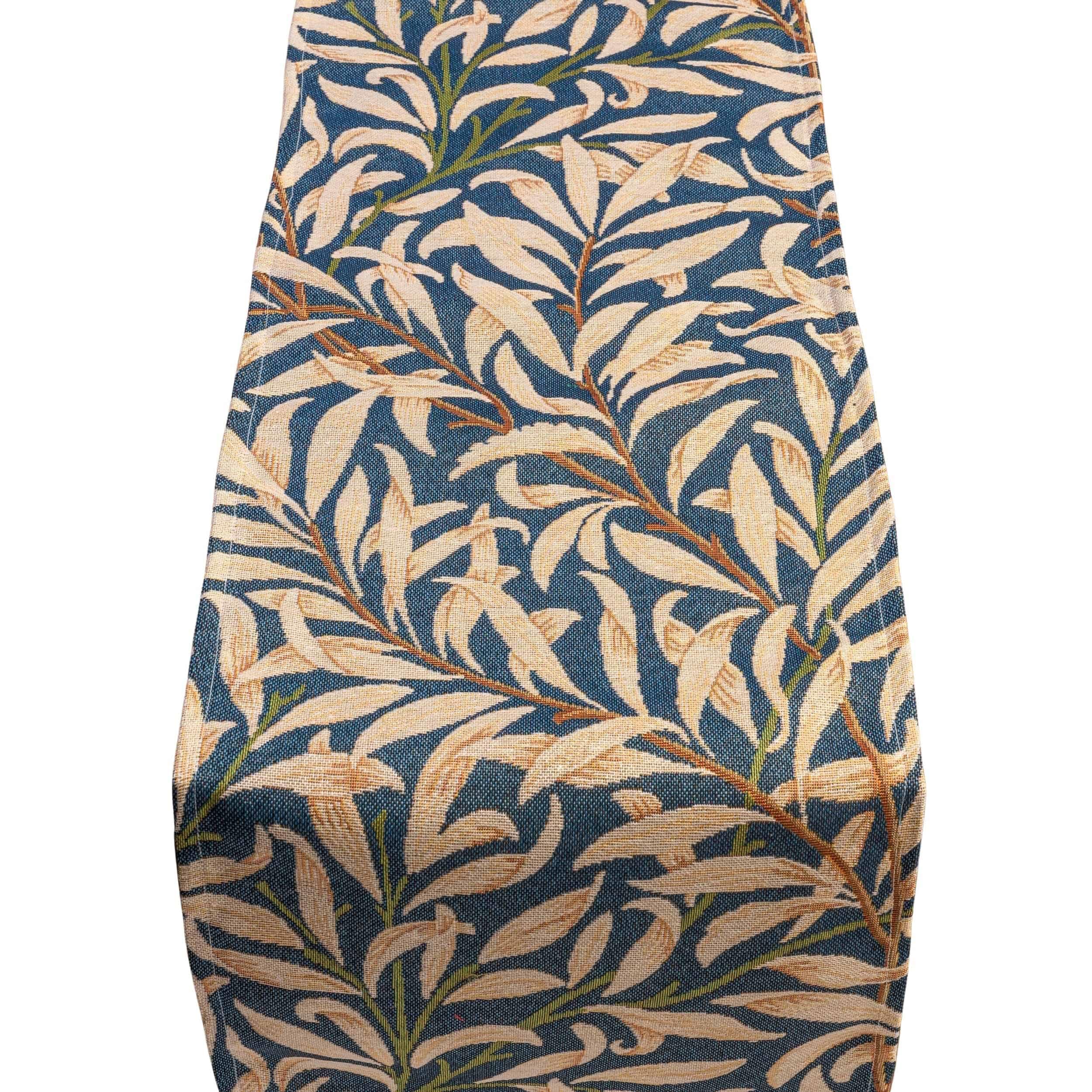 Linen Loft Blue William Morris Willow Bough Tapestry Table Runner In Classic Navy Botanical Interweaving Willow Tree. Available In Three Sizes (30Cm X 230Cm)