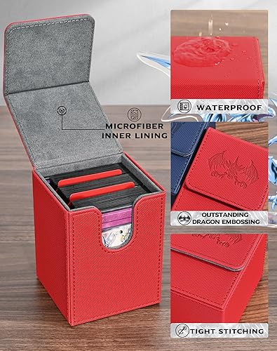 Miniatura 5 de UAONO Caja de cartas para tarjetas Yugioh MTG, más de 100 fundas con 2 divisores para TCG CCG, caja de almacenamiento de tarjetas de piel sintética