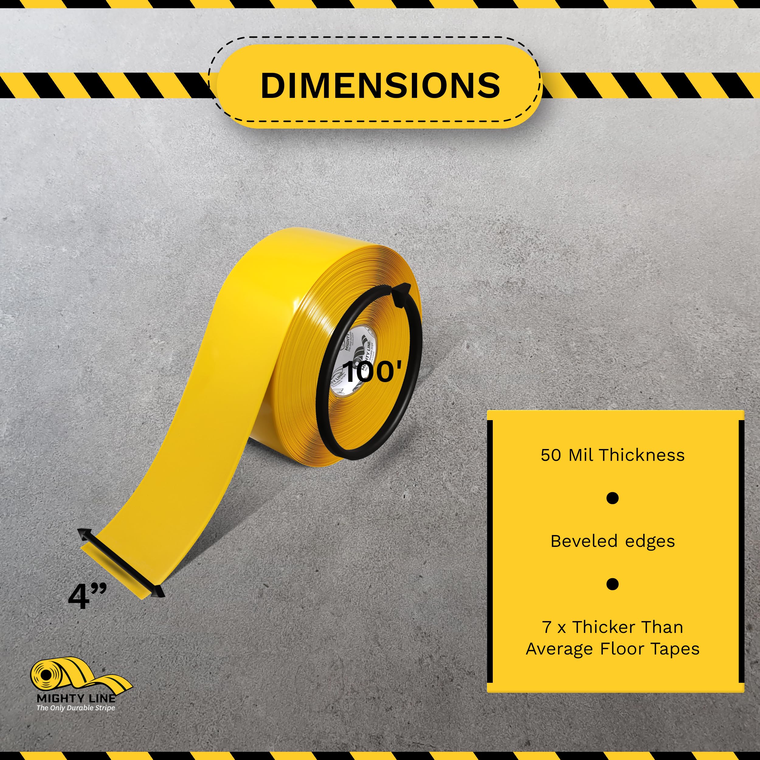 Mighty Line 5S Floor Marking Tape 4 in Wide 100 ft Roll Yellow | For Industrial Caution Warning Safety Warehouse Gym Dance Floor Line Set Marker Flooring Heavy-Duty Adhesive product thumbnail 5