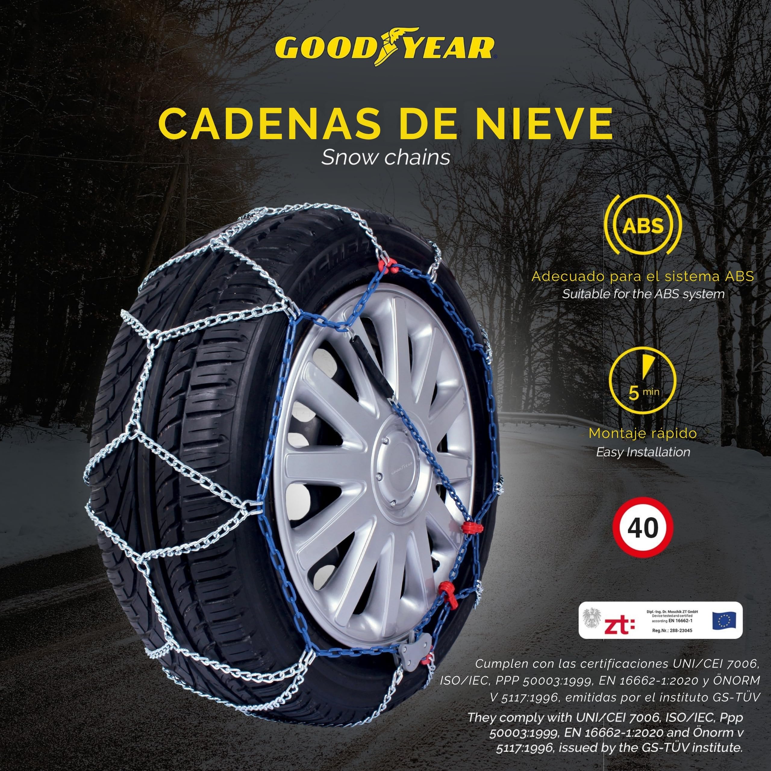 Goodyear 77958 "G7" Cadenas de nieve 7 mm para coche, Talla 130, Primera calidad Homologación TUV y GS ÖNORM