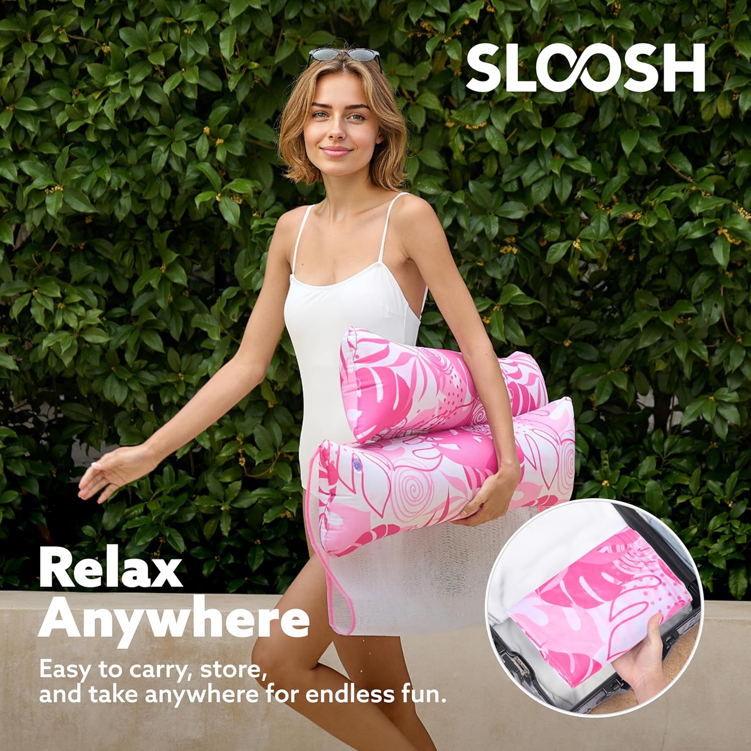 Sloosh Hammock Pool Floats Adults, 4-in-1 Multi-Purpose Inflatable Pool Floaties Soft PVC Water Hammock Lounge