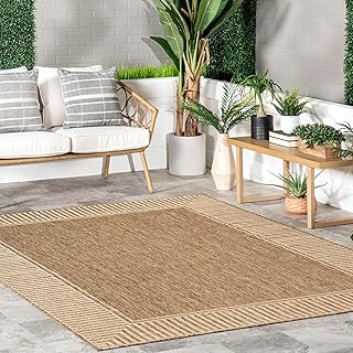 nuLOOM Asha Bordered 2x3 Indoor/Outdoor Accent Rug for Living Room Patio Deck Front Porch Entryway Kitchen, Light Brown/Ivory