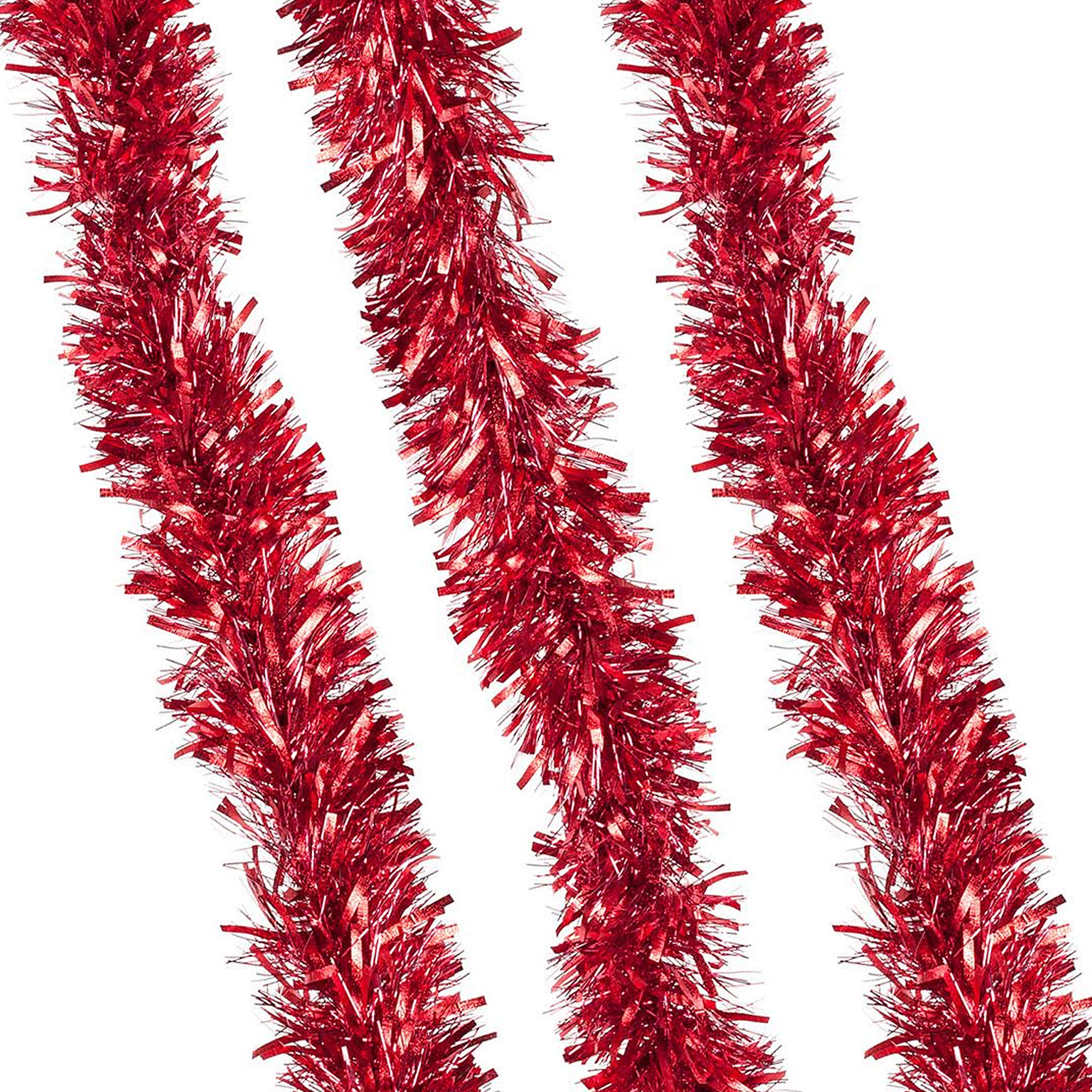 Robelli Thick Luxury Metallic Christmas Tree Tinsel Decoration - 6m (Red)