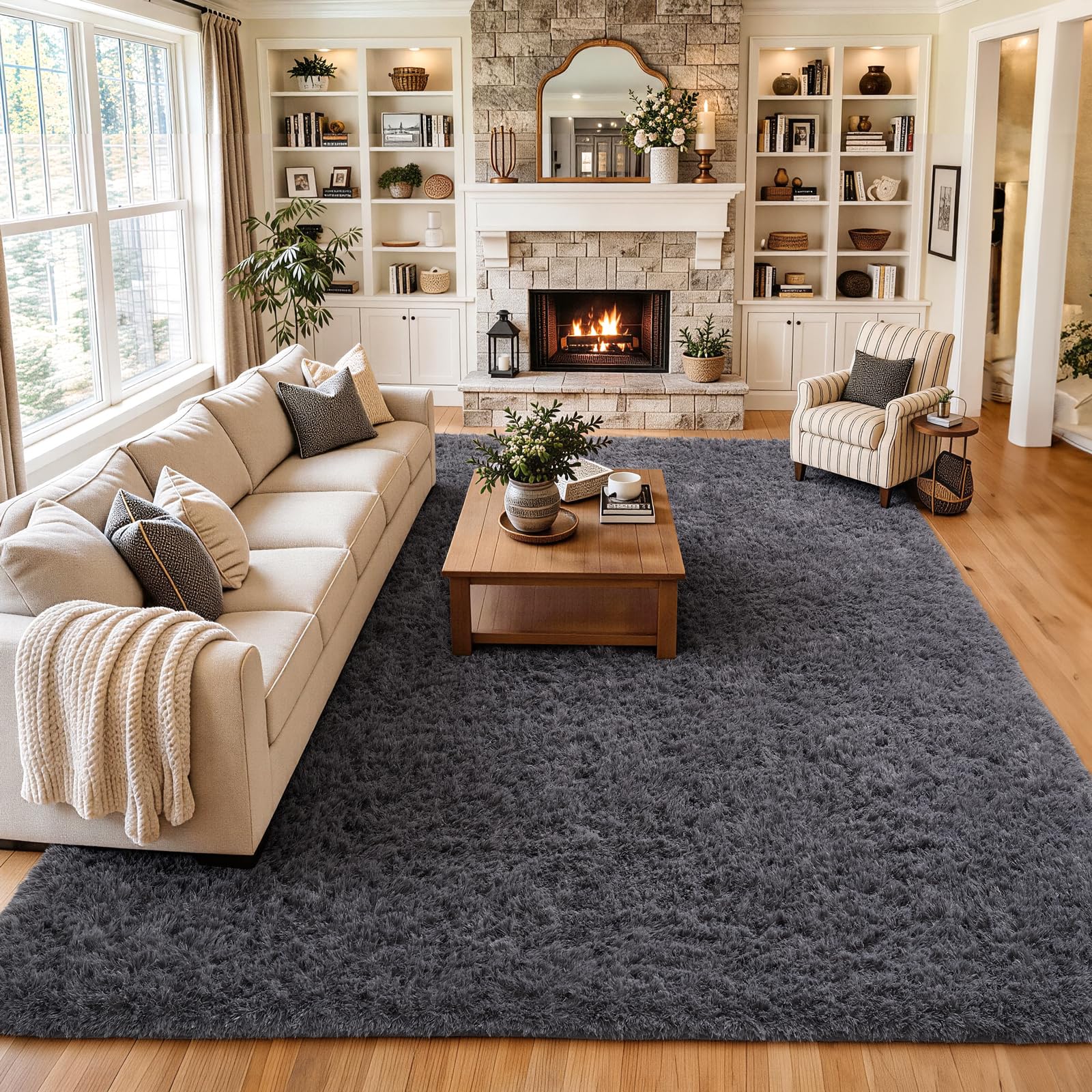 Ophanie Area Rugs 10x12 Living Room, Large Soft Grey Bedroom Carpet