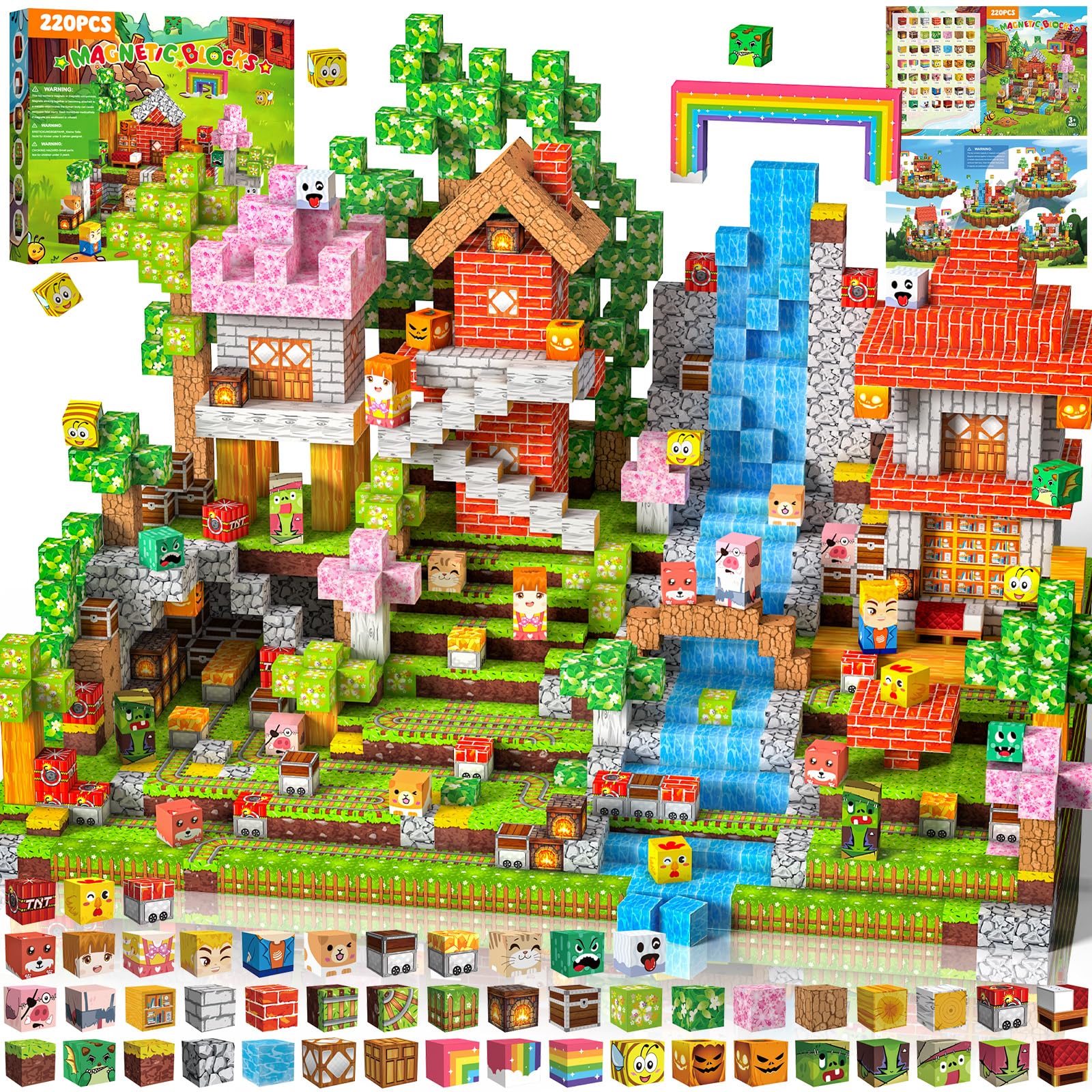 Costruzioni Magnetiche per Bambini 220 PCS 2CM 3+. Giochi cubi magnetici Montessori, blocchi magnetic building blocks, giocattoli per bambini da 3 a 12 anni, regali di compleanno ideali per ragazzi