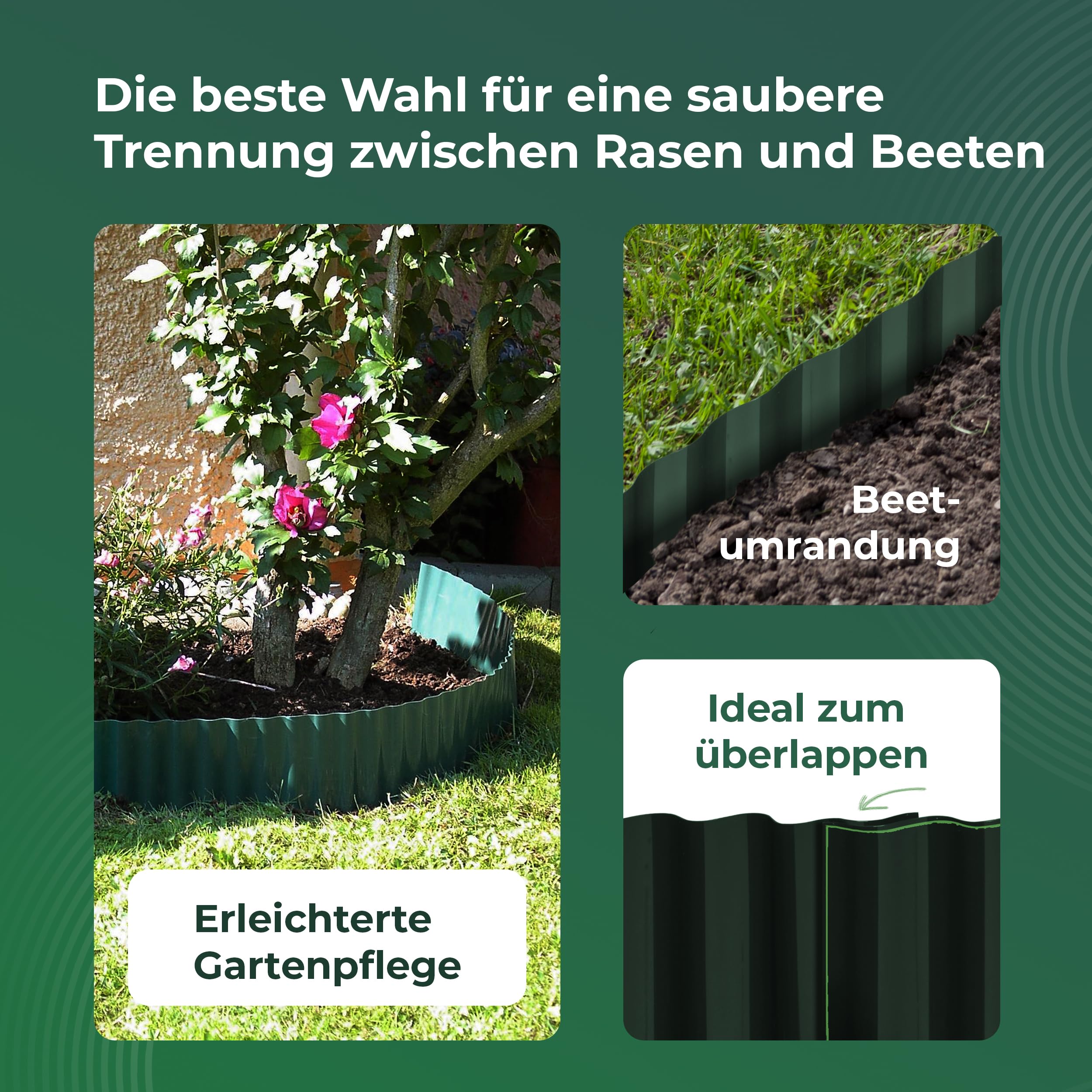 Novatool Borde de Plástico para Césped, 15 cm de Alto, 3 x 9 m, Verde - Borde Cortado para Jardín y Arriates, Protección y Barrera para Raíces