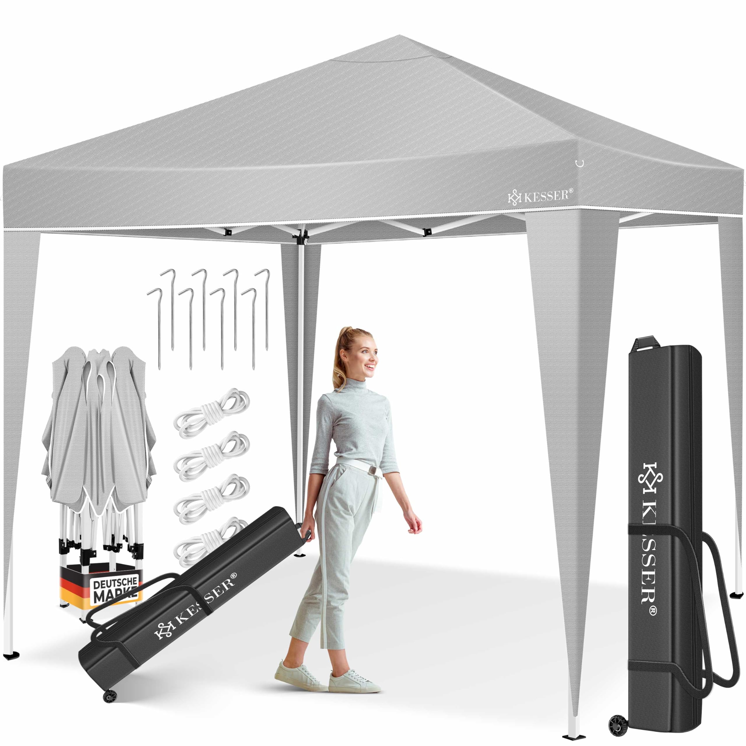 KESSER® Pavillon Faltpavillon 3x3m | Pop-Up Gartenpavillon Höhenverstellbar Stabil Wasserdicht Winterfest | Partyzelt Festzelt UV-Schutz 50+ inkl. Tasche mit Rollen & Bodenanker | Grau