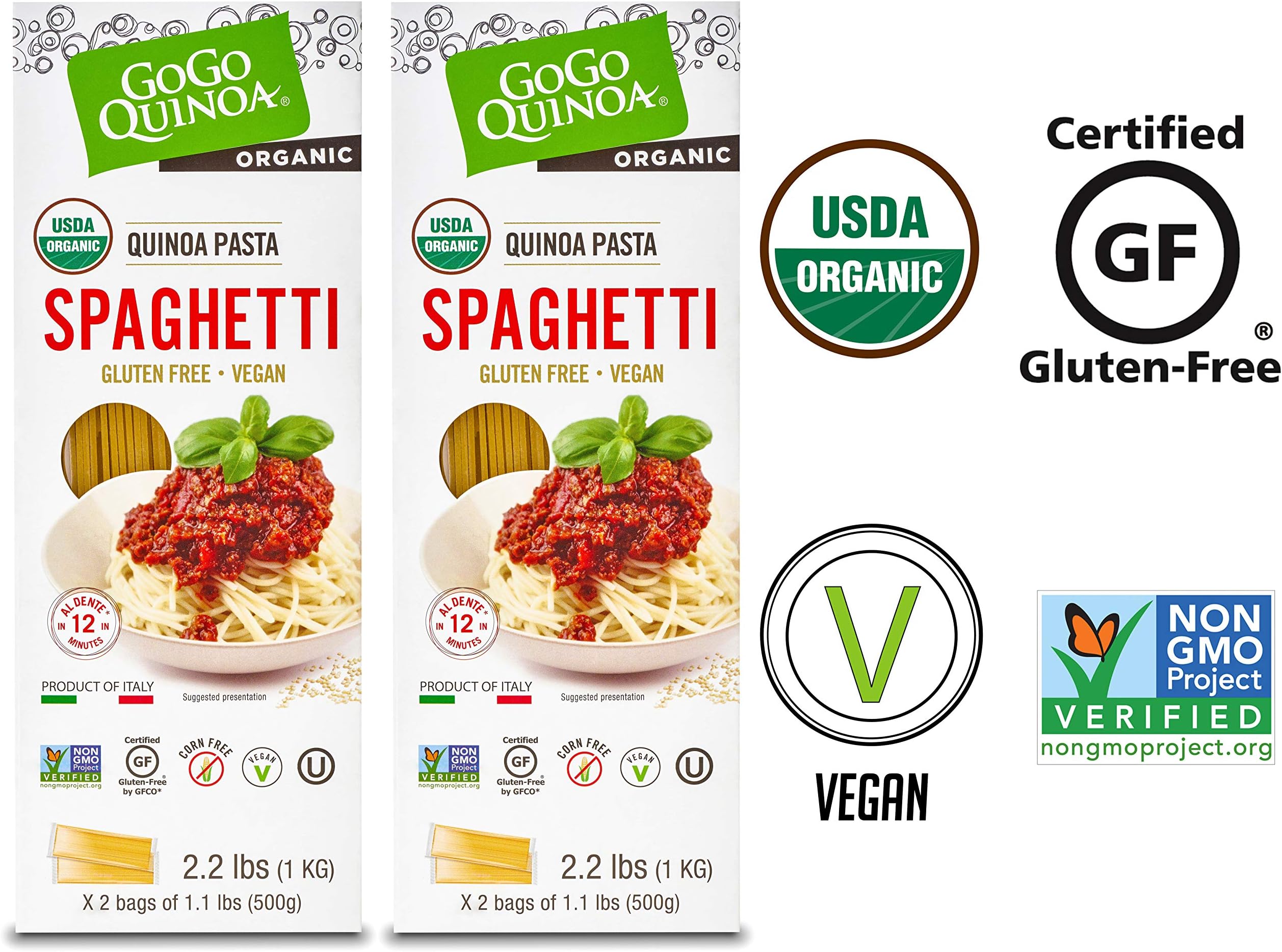 GoGo Quinoa Organic, Gluten Free Spaghetti. Vegan, Non GMO and Corn Free 4.4 lbs