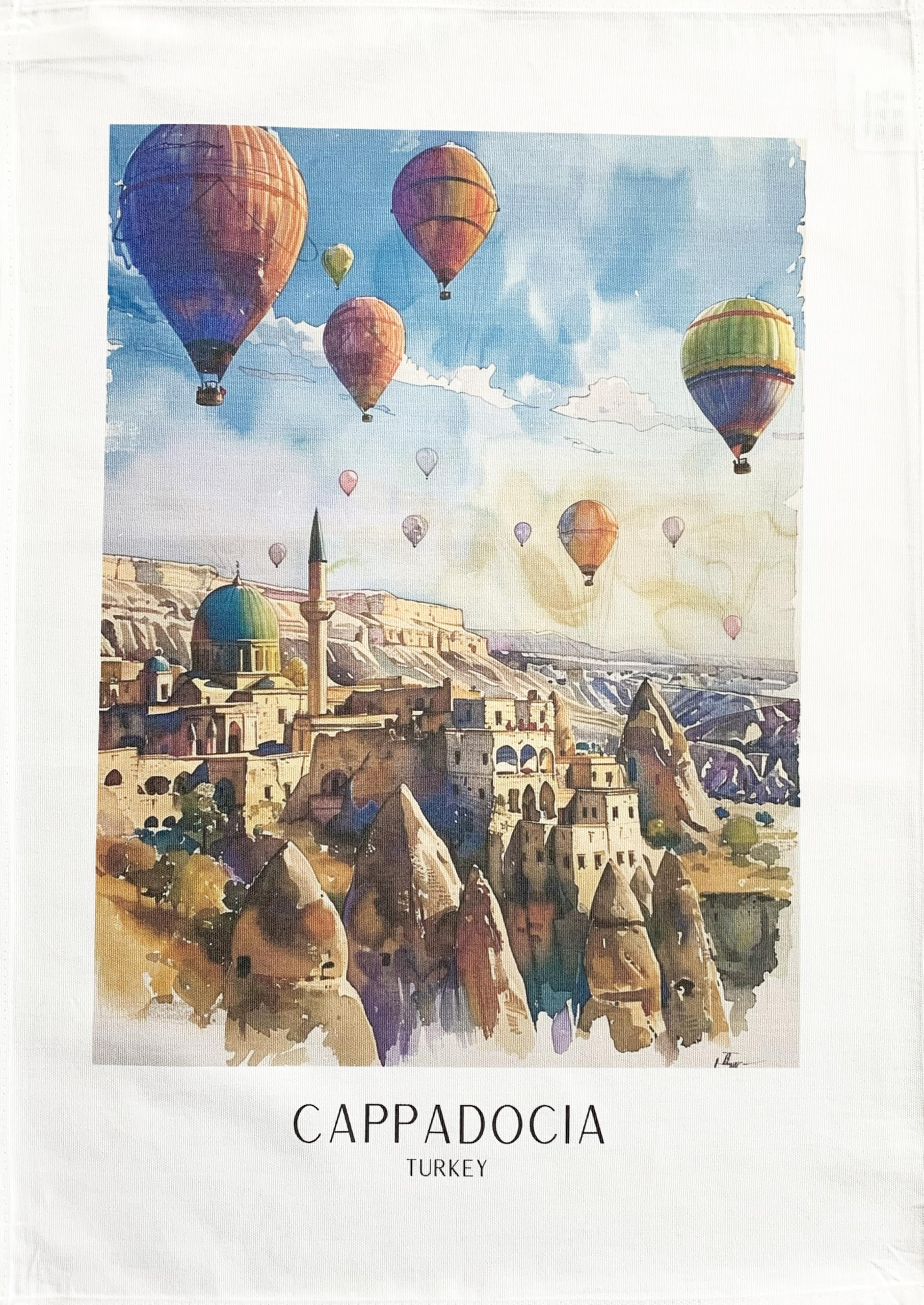 Half A Donkey White Hot Air Balloons Over Cappadocia Turkey Large Cotton Tea Towel