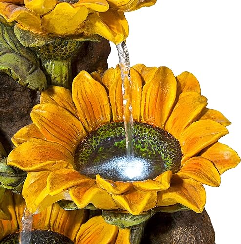 Miniatura 7 de Hada del jardín con girasoles de 26 pulgadas de alto, grande, moderna decoración para interiores y exteriores, fuente de suelo de piedra sintética
