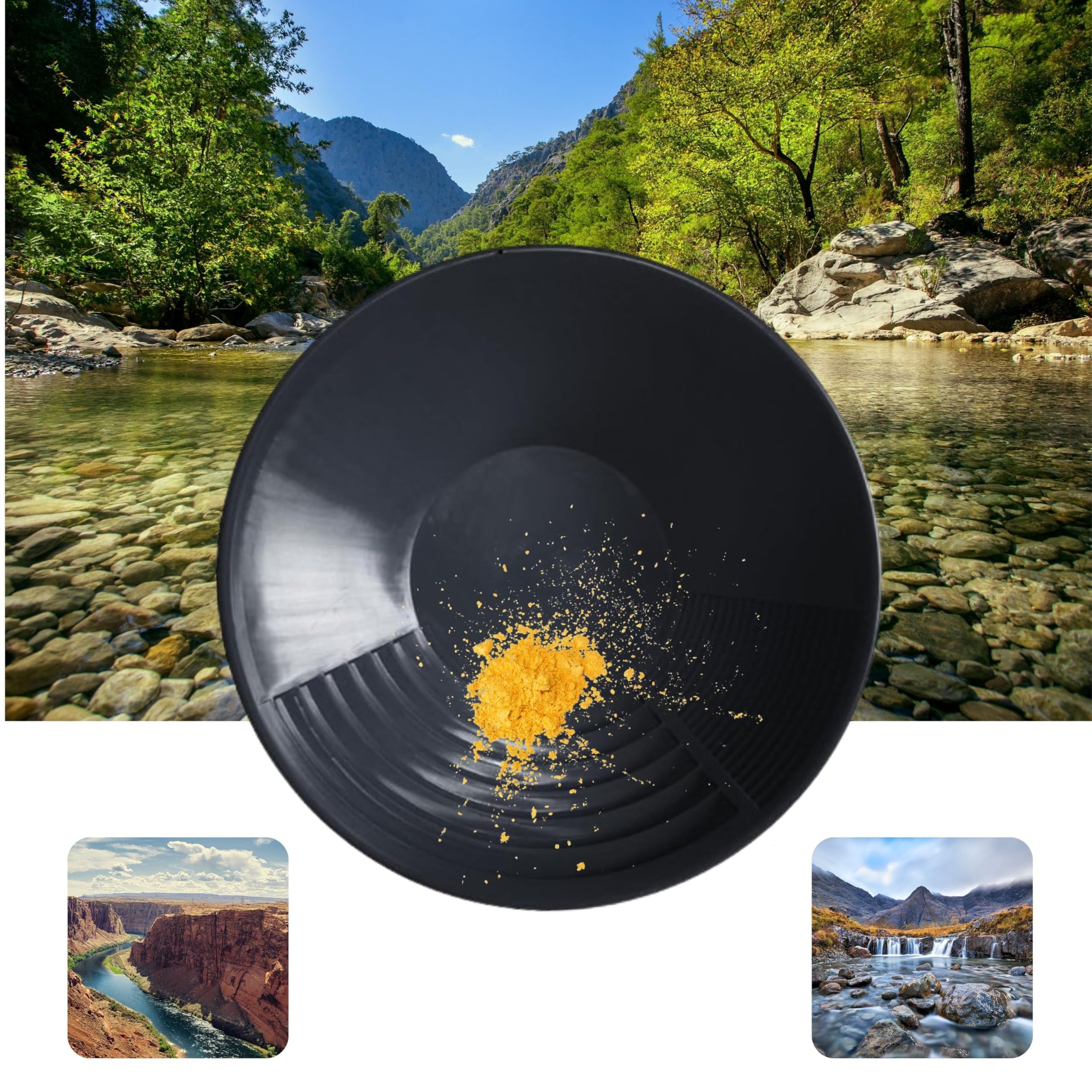 Bateas para Buscar Oro de 38,5cm, Bandeja de Lavado de Oro, Batea Oro para Minería y Prospección, Batea para Oro en Ríos, Arroyos, Zonas Mineras y Excavaciones, Accesorio esclusa para Lavar Oro
