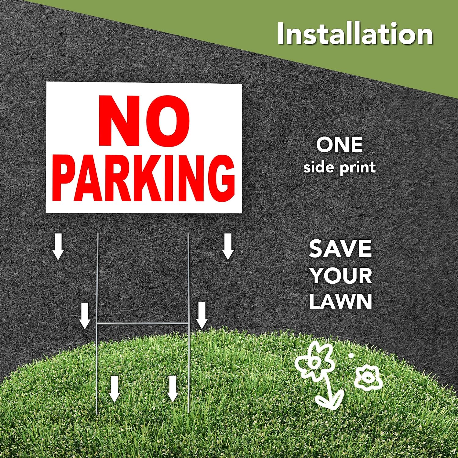 3 PC No Parking Signs with Stand - 8 x 12 Coroplast Stay Off Grass Do Not Park Sign - Private Property No Parking on Grass Sign - Keep Off Grass Sign
