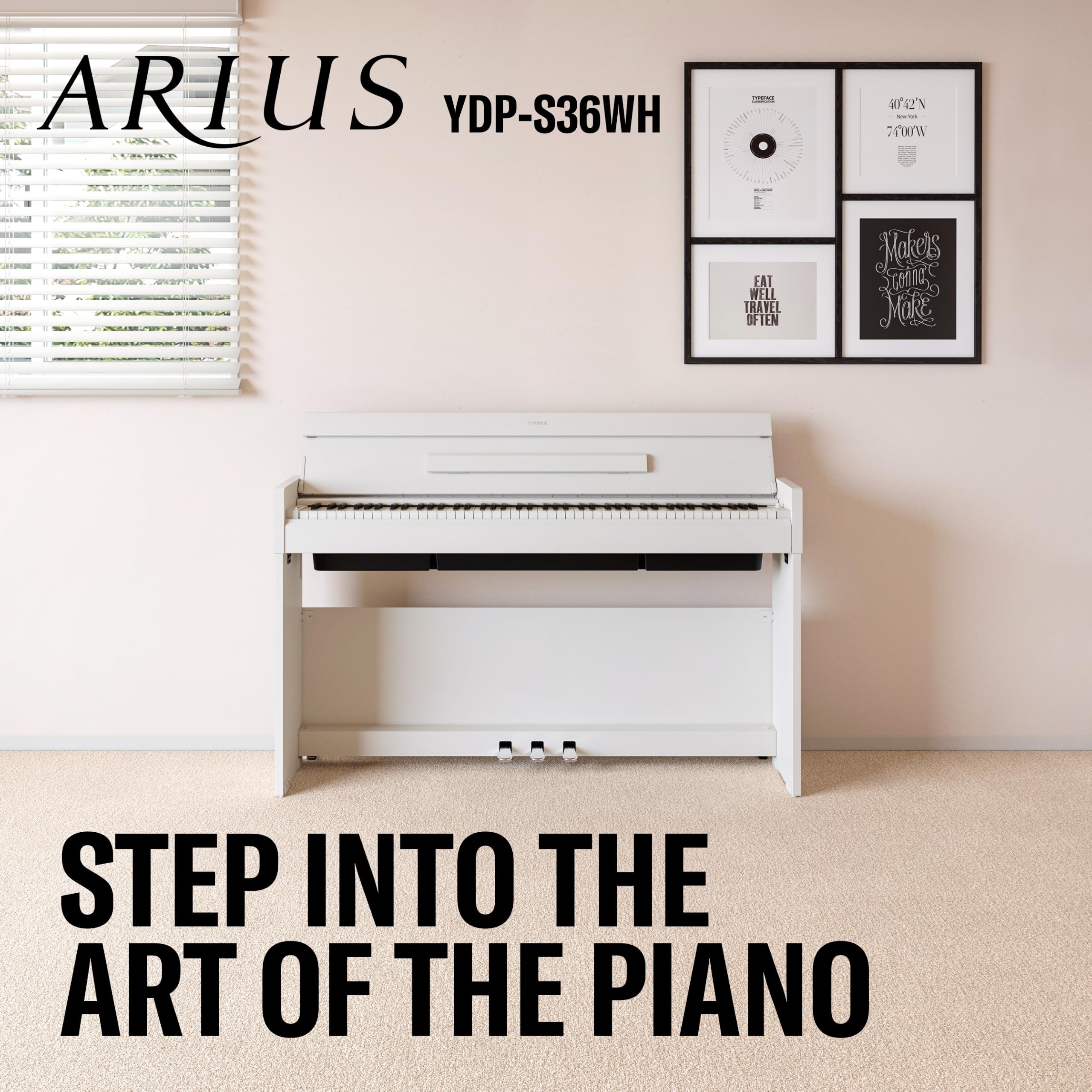 YAMAHA YDP-S36 Piano Digital – 88 Teclas Contrapesadas GHS, Sonido CFX Concert Grand, Diseño Slim, Bluetooth, 3 Pedales, Ideal para Casa y Principiantes – Blanco