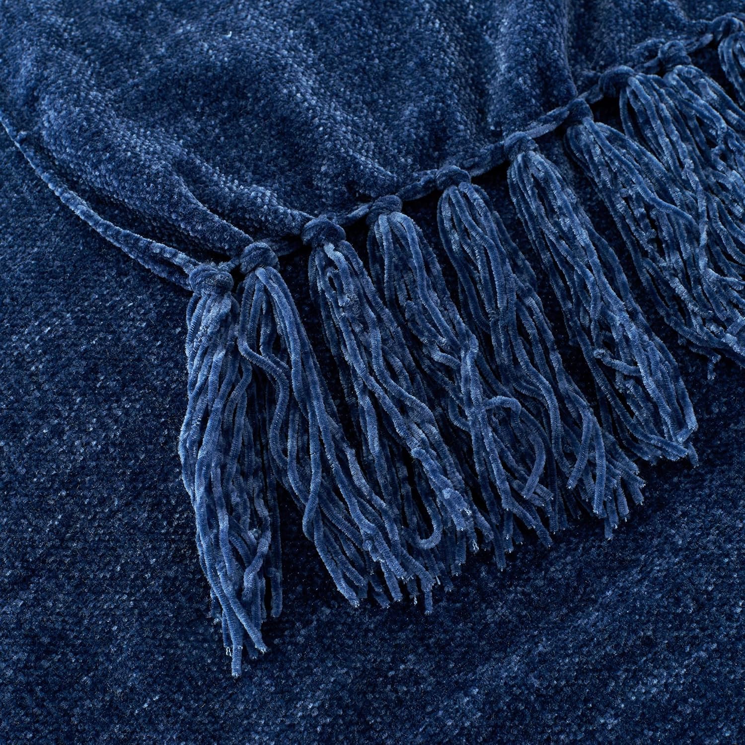 Chenille Throw Blanket for Couch with Tassels,50"X60" Soft Cozy Lightweight Knitted Boho Decorative Blankets for Bed and Sofa,Navy Blue - Image 3