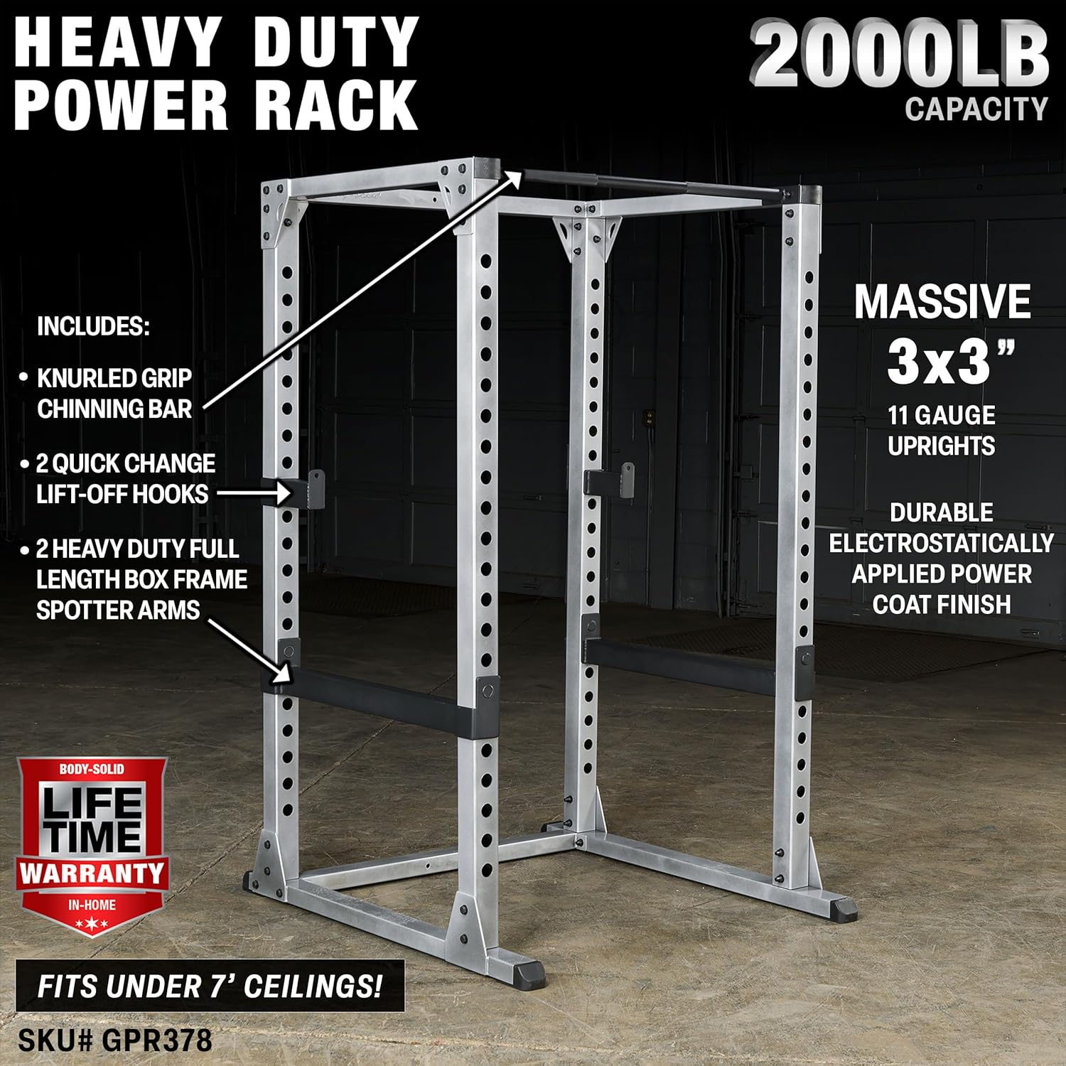 Body solid Body Solid GPR378 Power Rack – Heavy-Duty Steel with Adjustable Safety Bars - Image 2