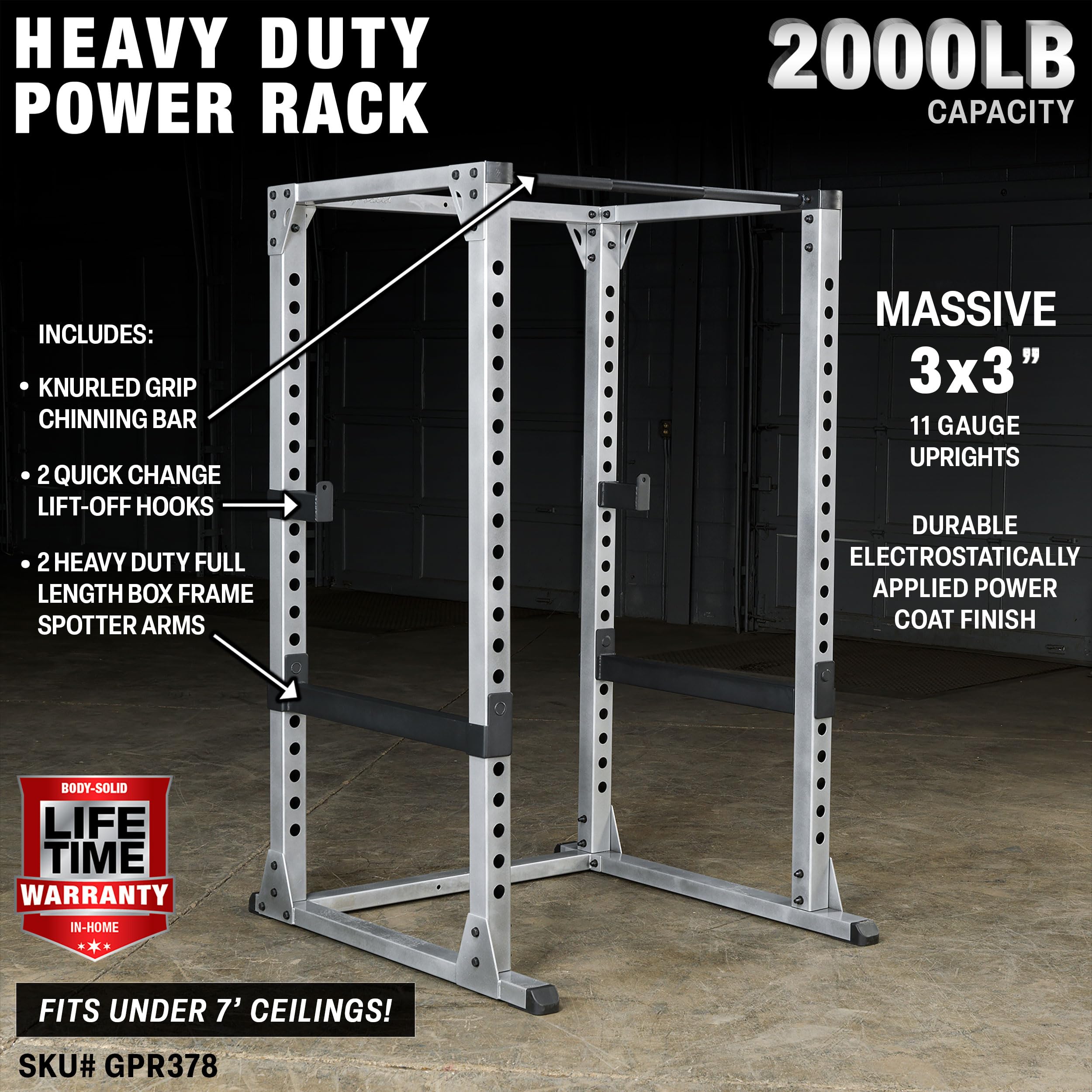 Body-Solid (GPR378 Power Rack Heavy-Duty Steel Squat Cage with Adjustable  Safety Bars and Chin-Up Bar for Home and Light Commercial Gym
