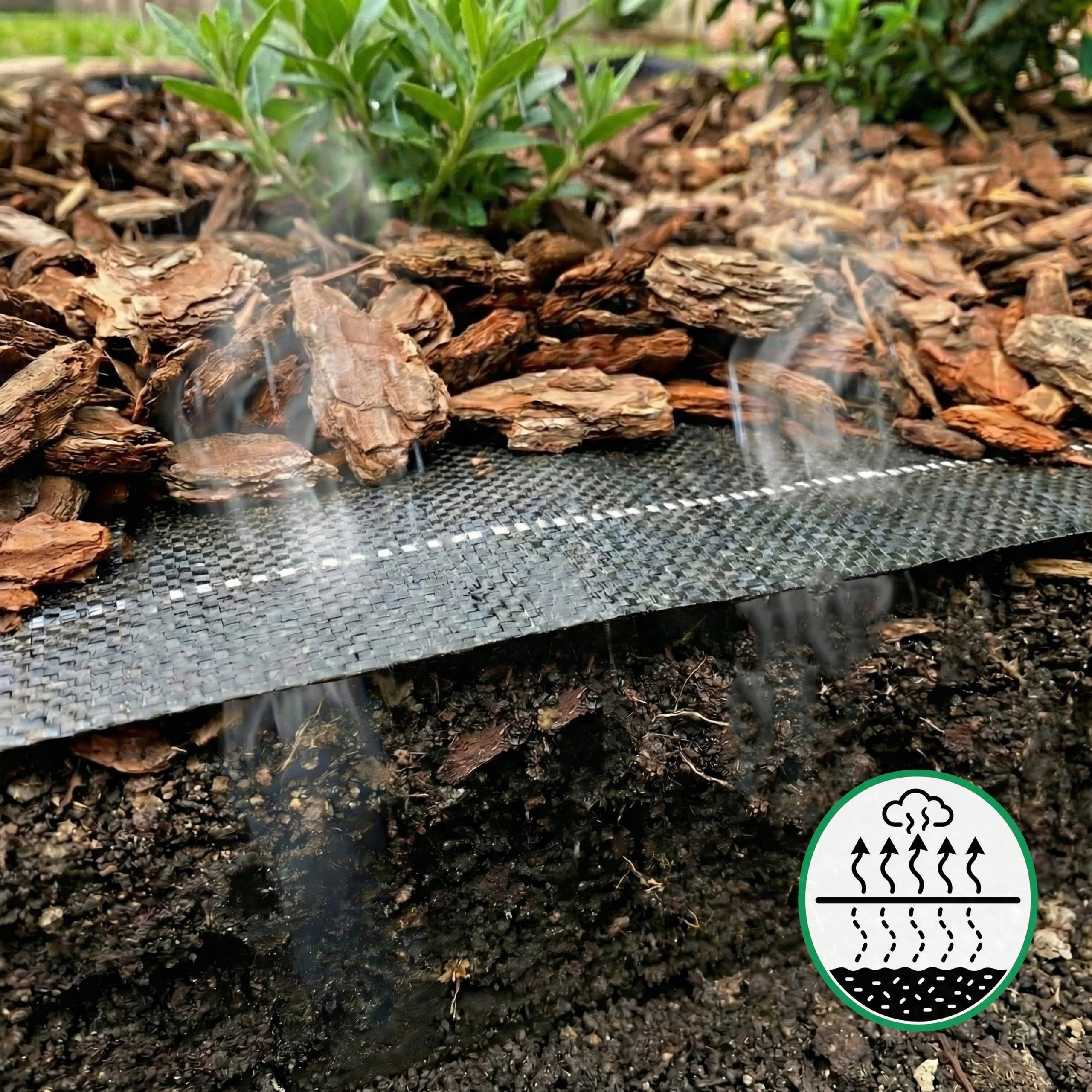 sarcia.eu Telo Anti Erbacce Nero 90 g/m² – Tessuto Molto Resistente per pacciamatura, permeabile all’Acqua, picchetti in Acciaio, Alta Resistenza UV, qualità UE, per Giardino (1,6m x 30m = 48m²)