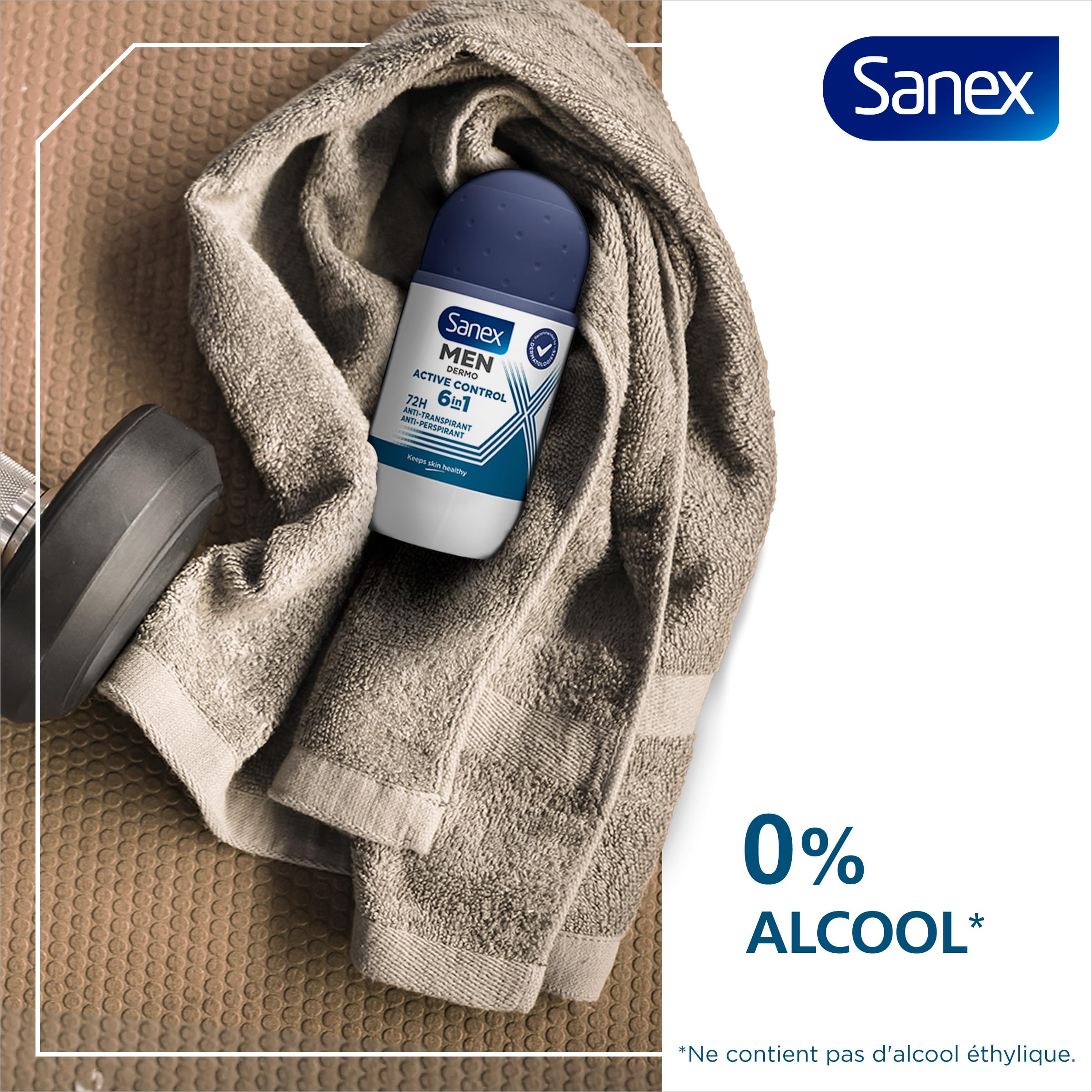 SANEX - Dermo Men Active Control 72 h Anti-transpirant homme – protection puissante contre la transpiration et les odeurs – sensation immédiate de peau nourrie – ne contient pas d’alcool - lot 6x50 ml