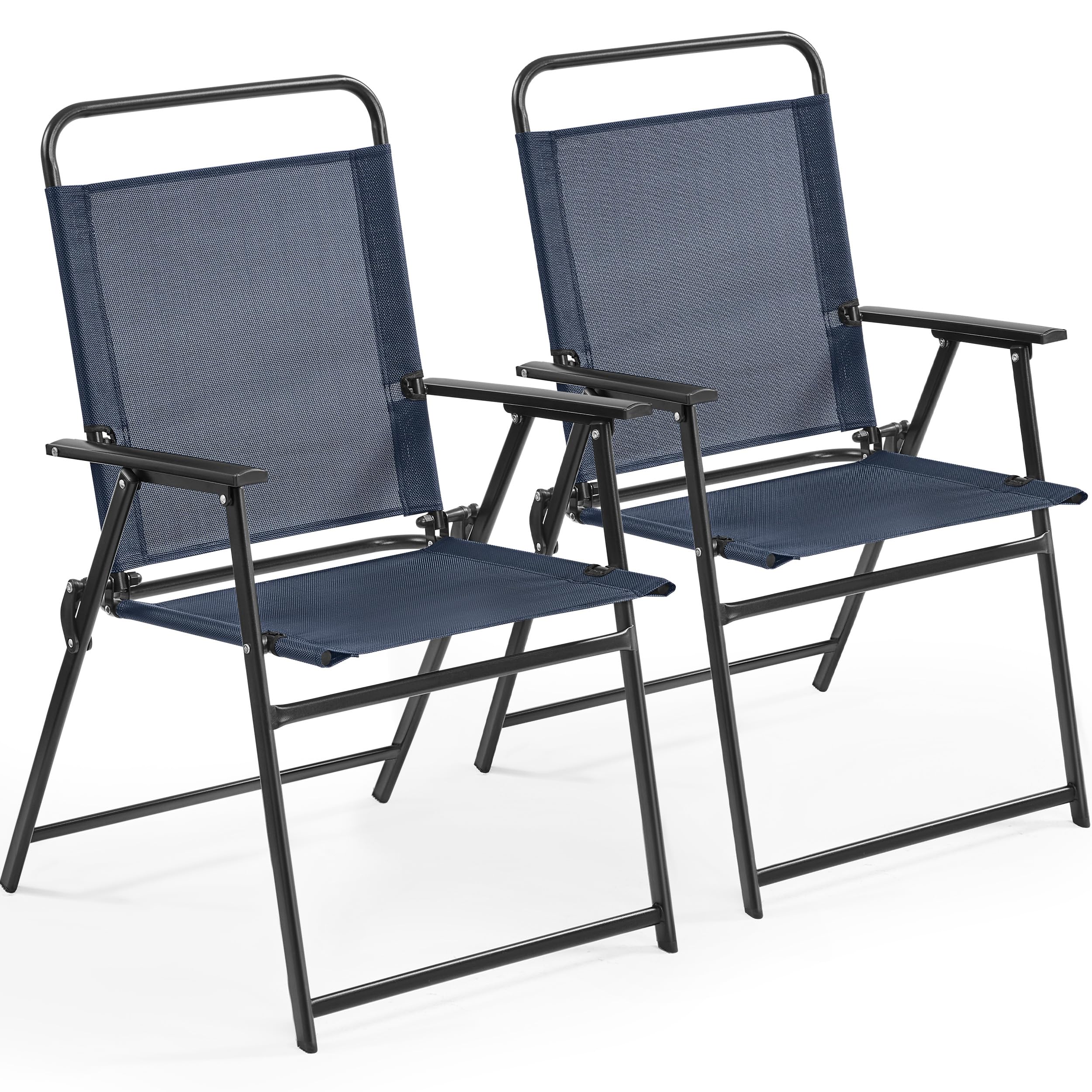 Yaheetech Outdoor Folding Dining Chairs Set of 2 with Armrests, Navy Blue