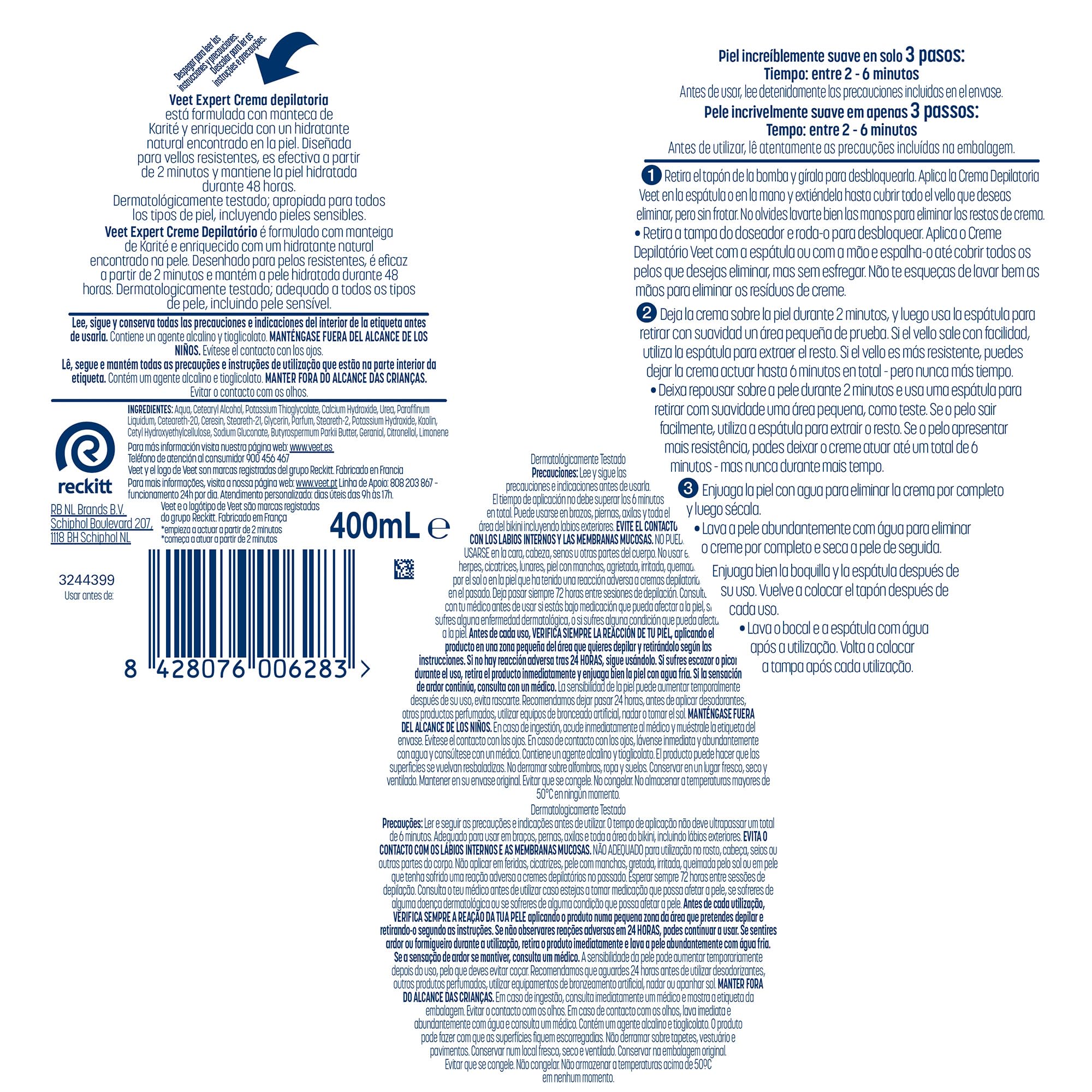Veet Expert krem do depilacji kobiet do ciała i nóg, z matką shea, 400 ml