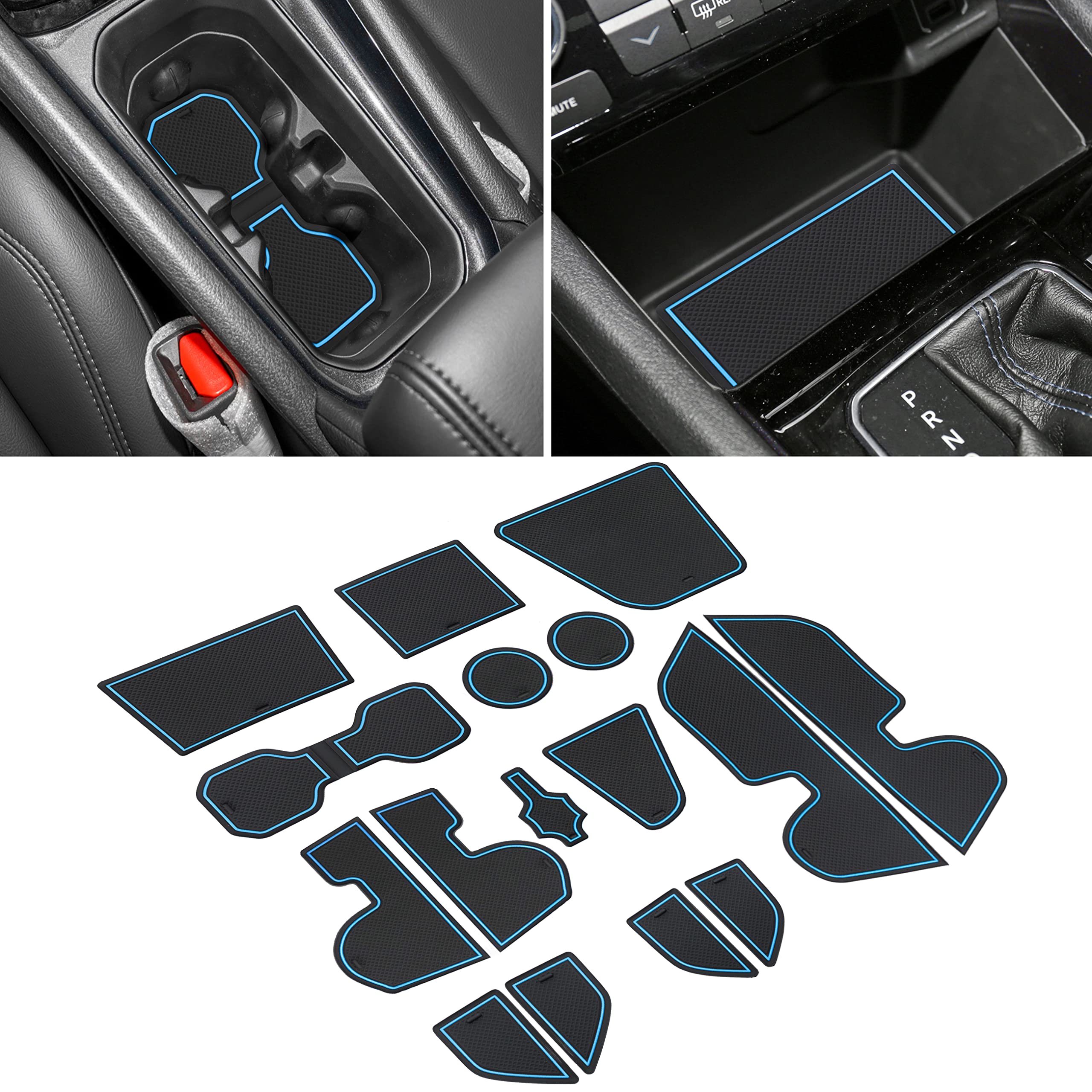 YEE PIN Boîte De Rangement Console Centrale Compatible Jeep Compass 2021 2022+ – Organiseur D’Accoudoir Avec Tapis Antidérapant Bleu – Plus D’Espace Astucieux !