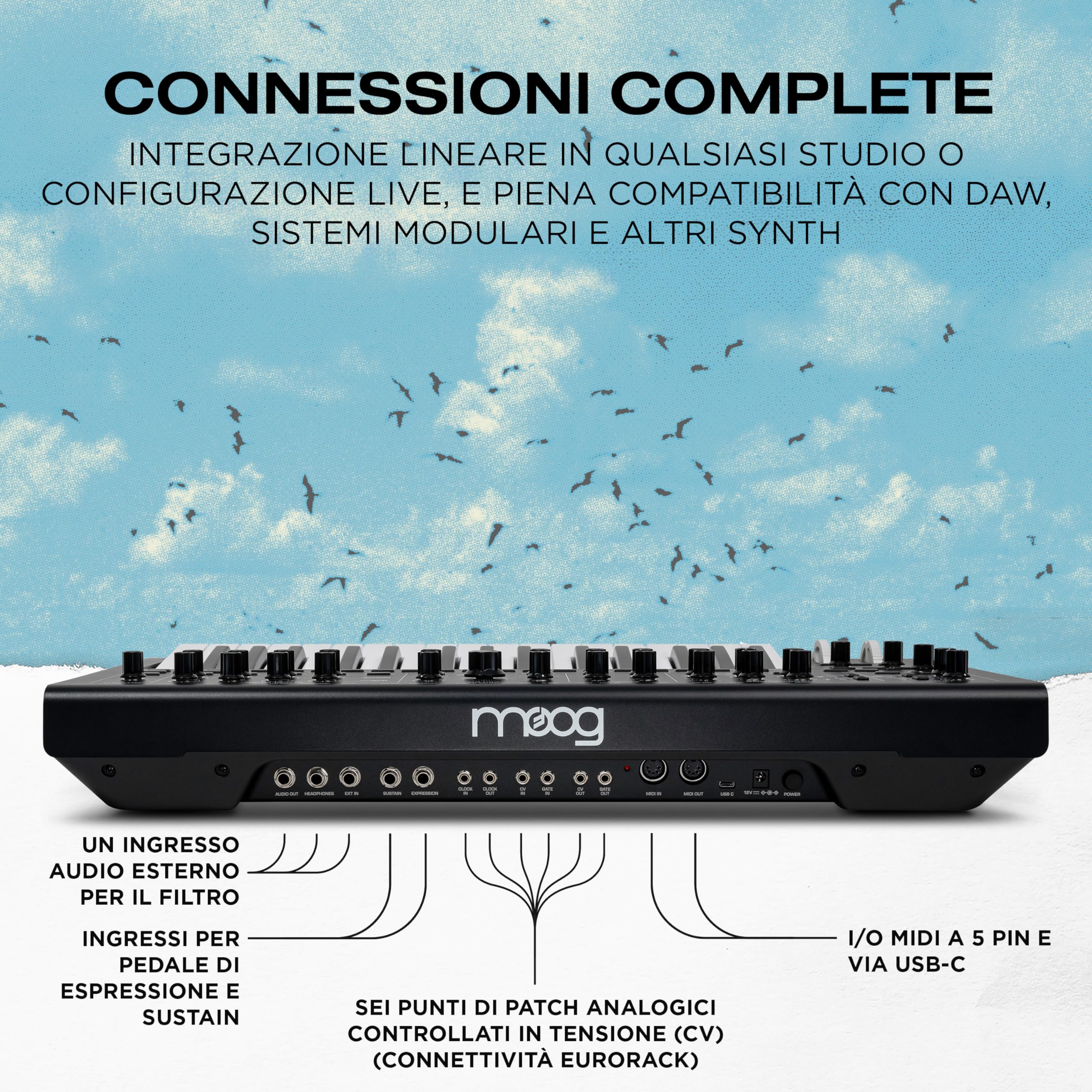 MOOG Messenger - Synth-Tastiera Analogico Monofonico di Nuova Generazione con 32 Note, Sequencer a 64 Step, 256 Preset e Compensazione RES BASS