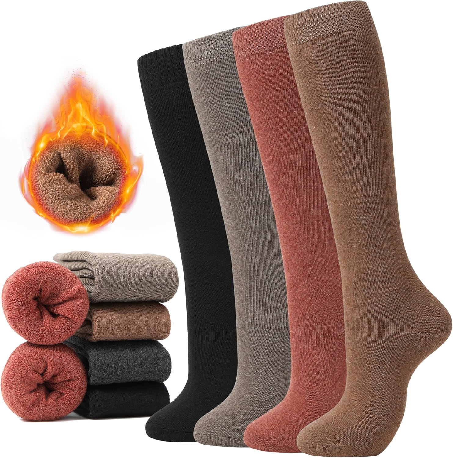 Warm Knee High Socks for Women,Cotton Thermal Sock for Skiing Hiking Gifts Boot Socks for Winter