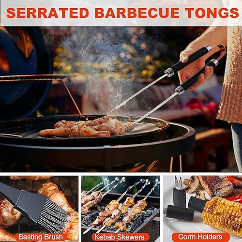 Miniatura 4 de Grilljoy Juego de herramientas de parrilla de acero inoxidable para barbacoa  22 piezas de acero inoxidable para parrilla al aire libre con estuche