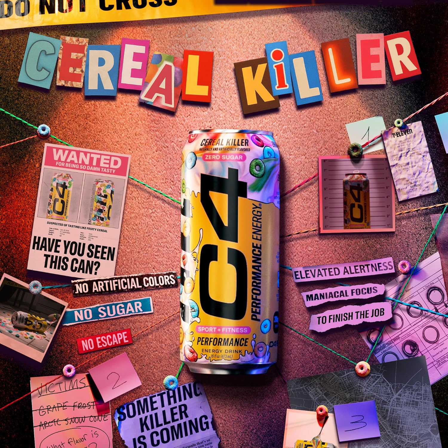 C4 Energy Carbonated Zero Sugar Energy Drink, Pre Workout Drink + Beta Alanine, Cereal Killer, 16 Fl Oz Can (Pack of 12)