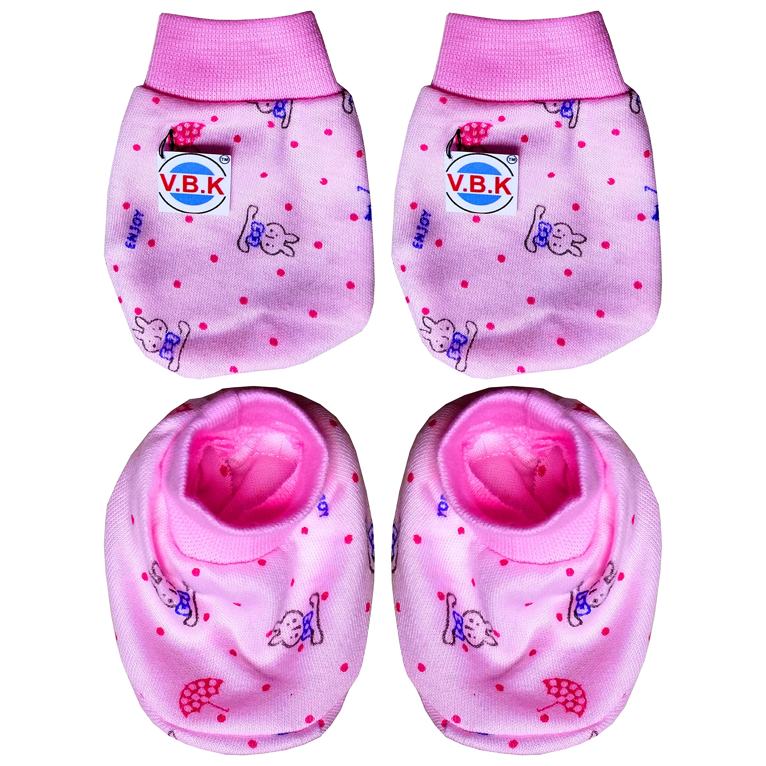 V.B.K® Baby Boy and Baby Girl Mittens and Booties Combo Set/Gift Set, 4 Pair Of Hand Mittens and 4 Pair Of Leg Booties (Socks), 0 to 4 Months, Pure Hosiery Soft Fabric