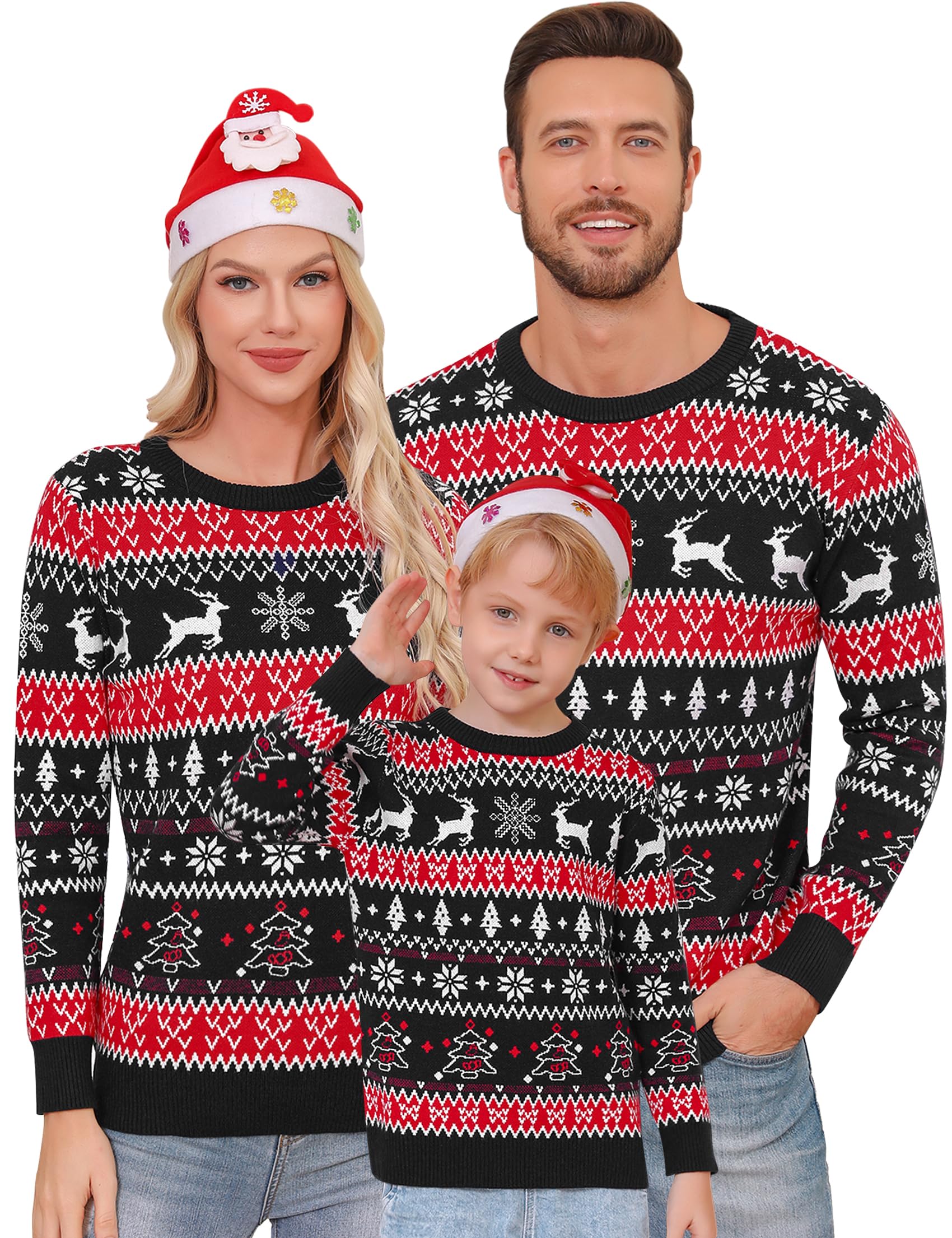 Gyabnw Maglione di Natale per Famiglia, Girocollo Maglioni Natalizi Lavorato a Maglia Manica Lunga Donna Uomo Bambini Famiglia Invernale Maglioni Coppie Partner Christmas Sweater