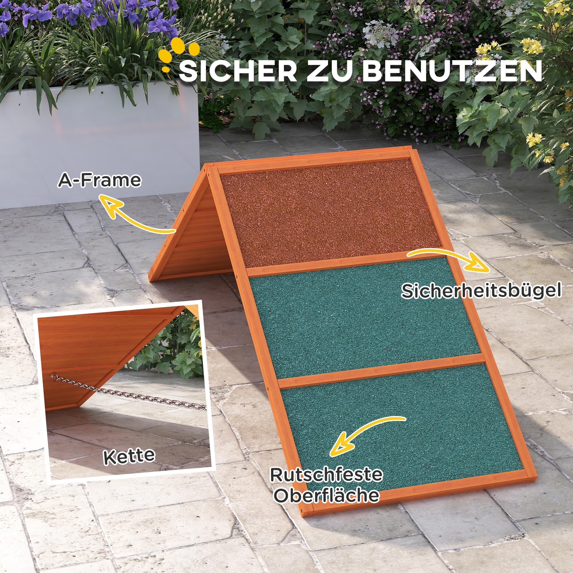 PawHut Ponte di agilità per Cani Pieghevole Antiscivolo Regolabile in Altezza 173 x 59 x 66 cm Arancione