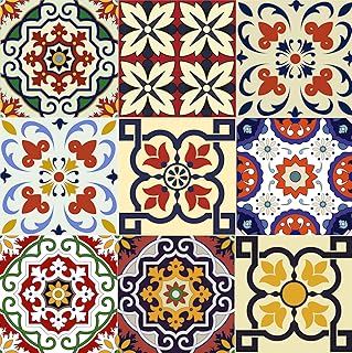 Mi Alma Backsplash Tile Stickers 24 PC Set Traditional Talavera Tiles Stickers Bathroom & Kitchen Tile Decals Easy to Apply Just Peel and Stick Home Decor 6x6 Inch (Kitchen Tiles Stickers D1)