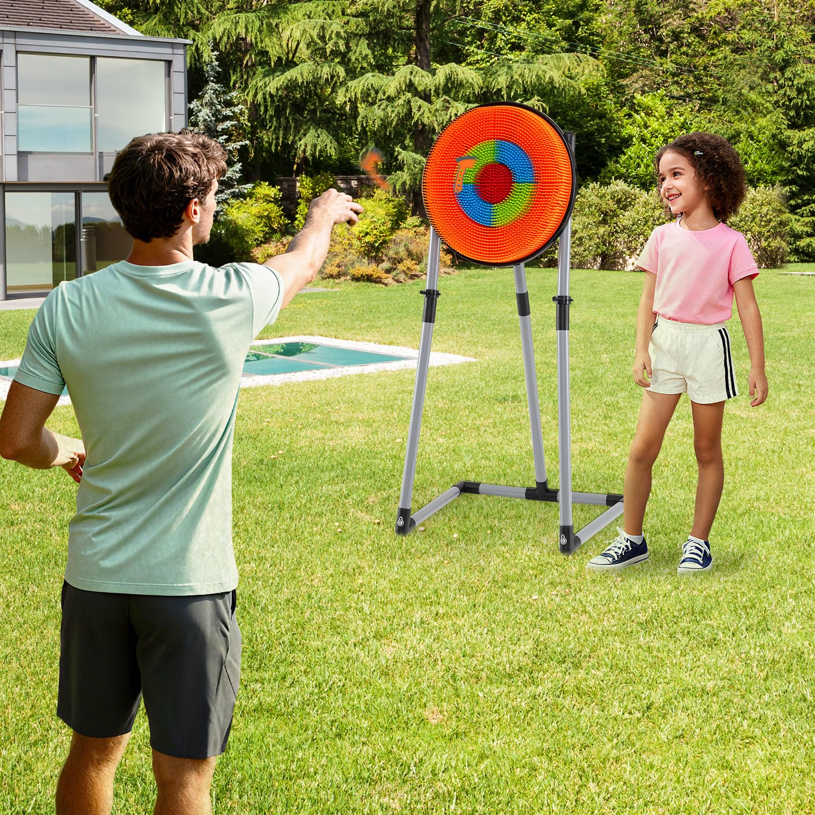 COSTWAY Axt Wurfspiel Set, 4 in 1 Wurfäxte Spiel | Mit Bogen, Zielscheibe, 6 Pfeilen, 4 Äxten, 4 sternförmigen Dartpfeilen, 4 Dartpfeilen, für Kinder & Erwachsene