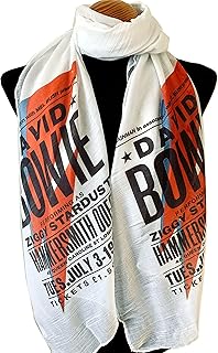 David Bowie scarf. White scarf with retro Bowie poster print