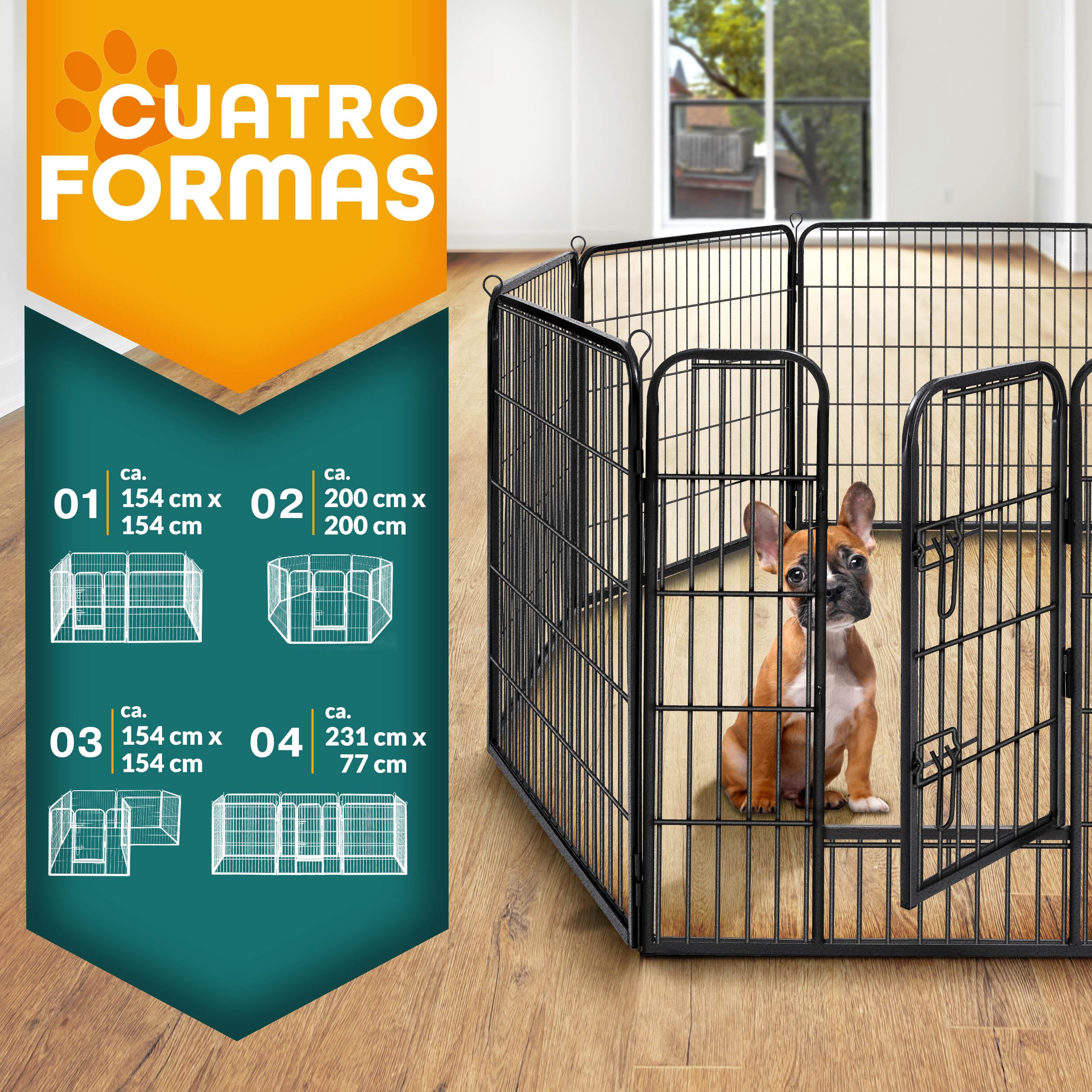 TRESKO® Parque para Cachorros con Techo de 60 cm de Alto con Techo y Anclajes de Tierra, 8 Piezas, Parque Plegable con Puerta, Montaje sin Herramientas, Resistente a la Intemperie