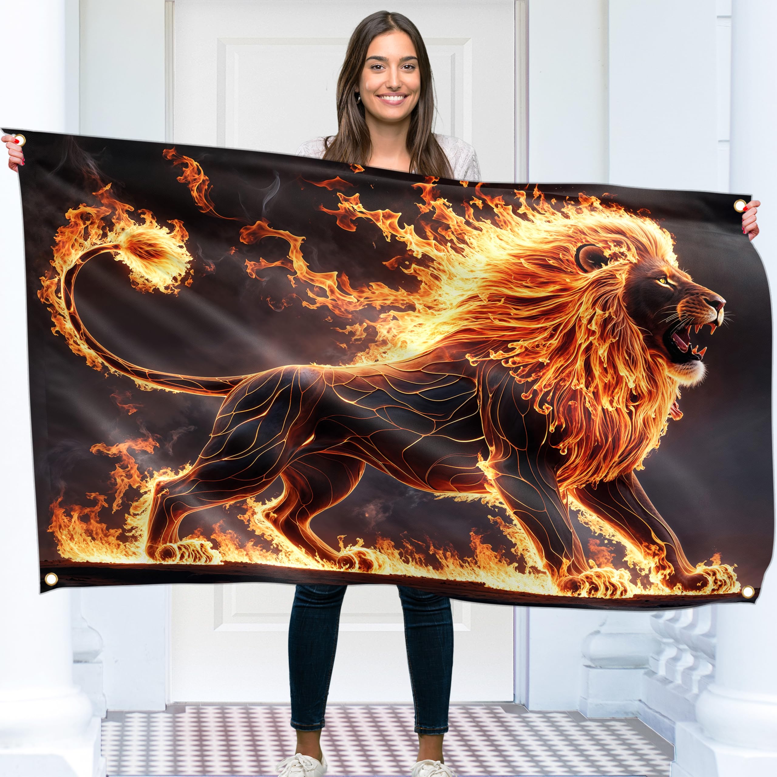 Funny Flag - 110Den polyester - Double Seam - 4 brass eyelets, large 5ft x 3ft (Lion - 2) โ image 1